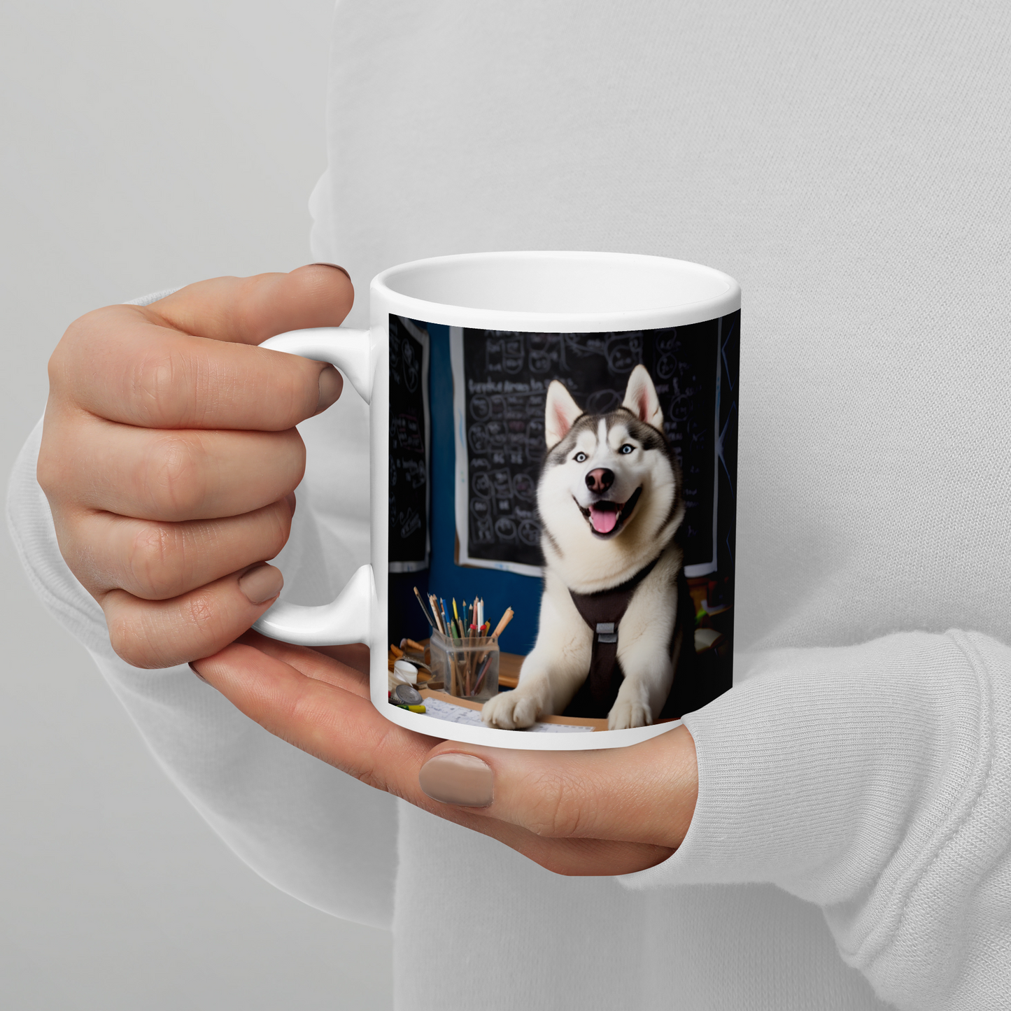 Siberian Husky Teacher White glossy mug