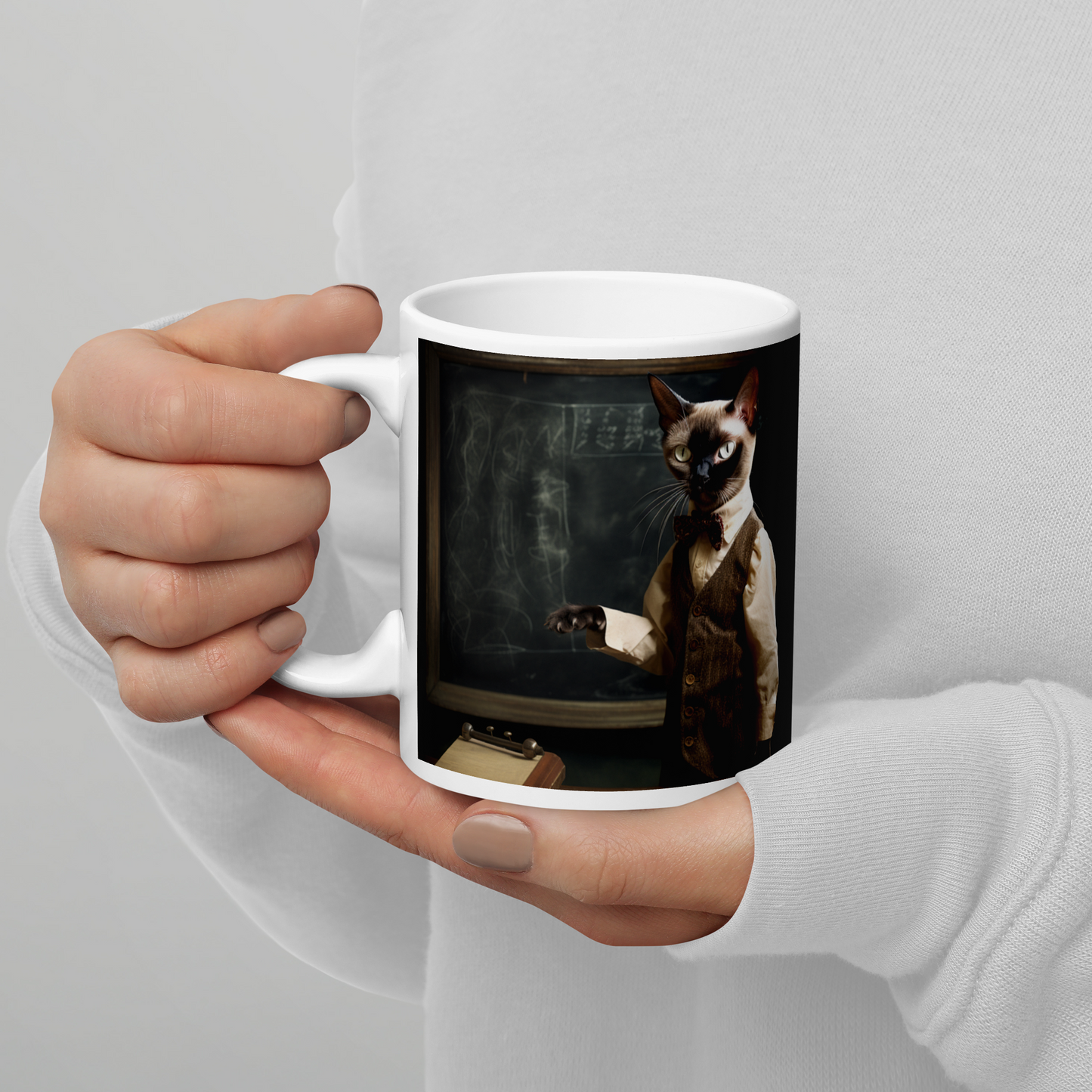 Siamese Teacher White glossy mug