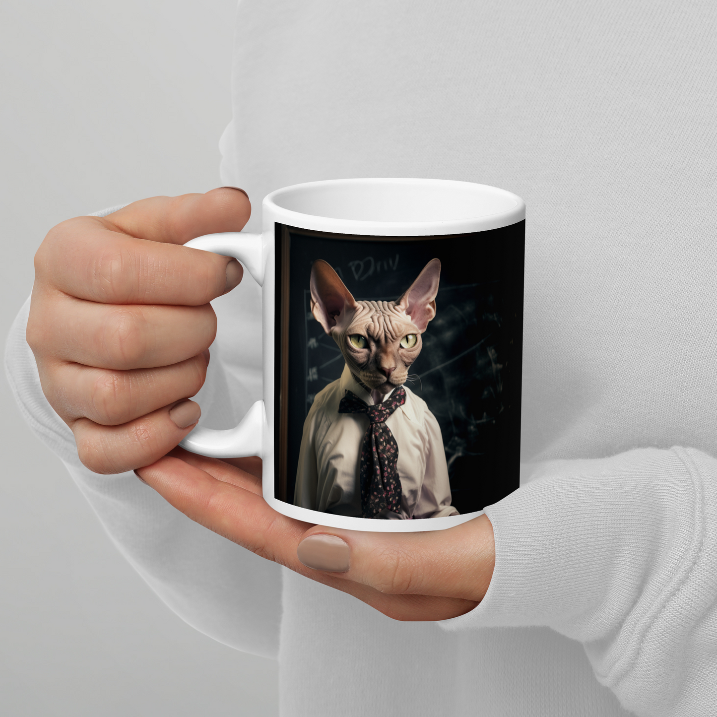 Sphynx Teacher White glossy mug