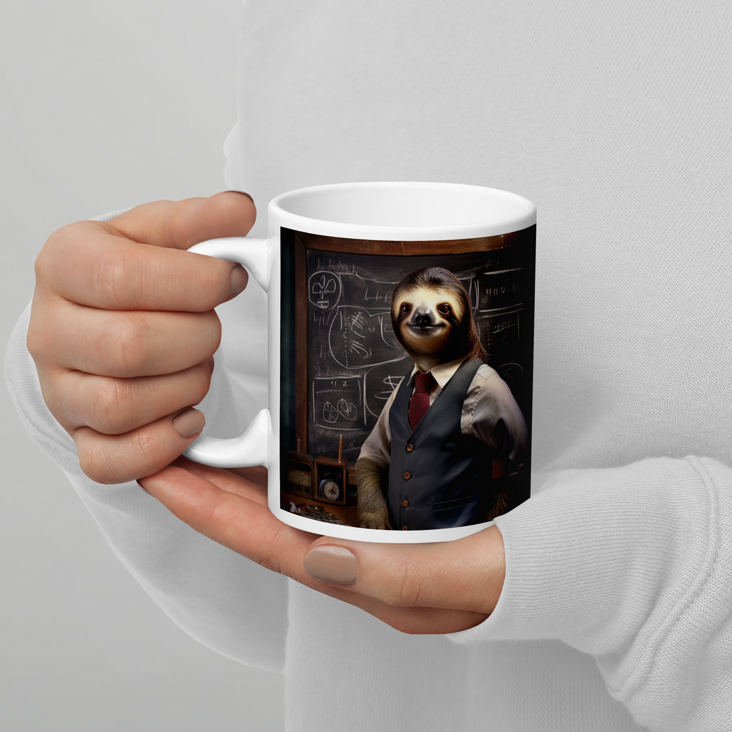 Sloth Teacher White glossy mug