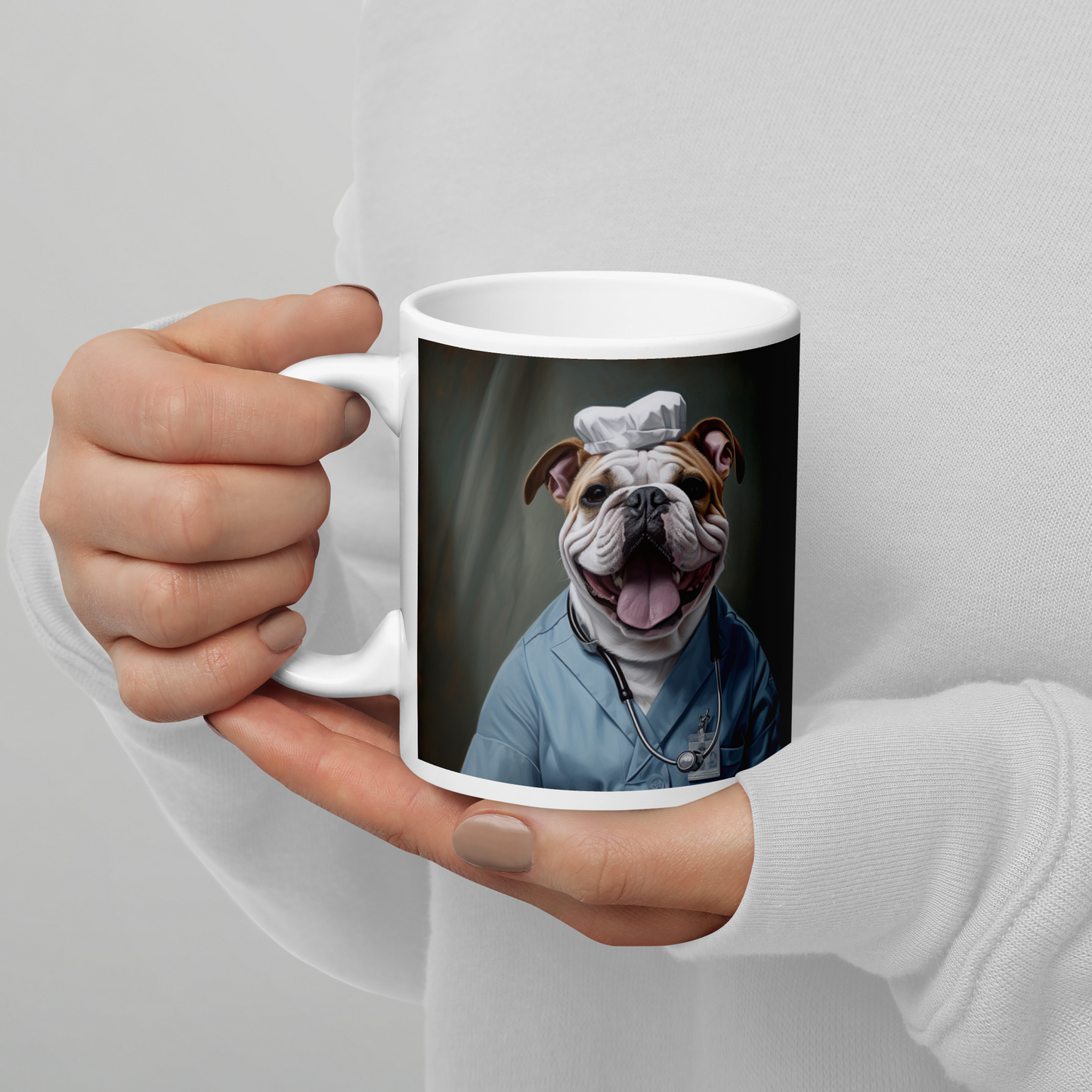 Bulldog Nurse White glossy mug