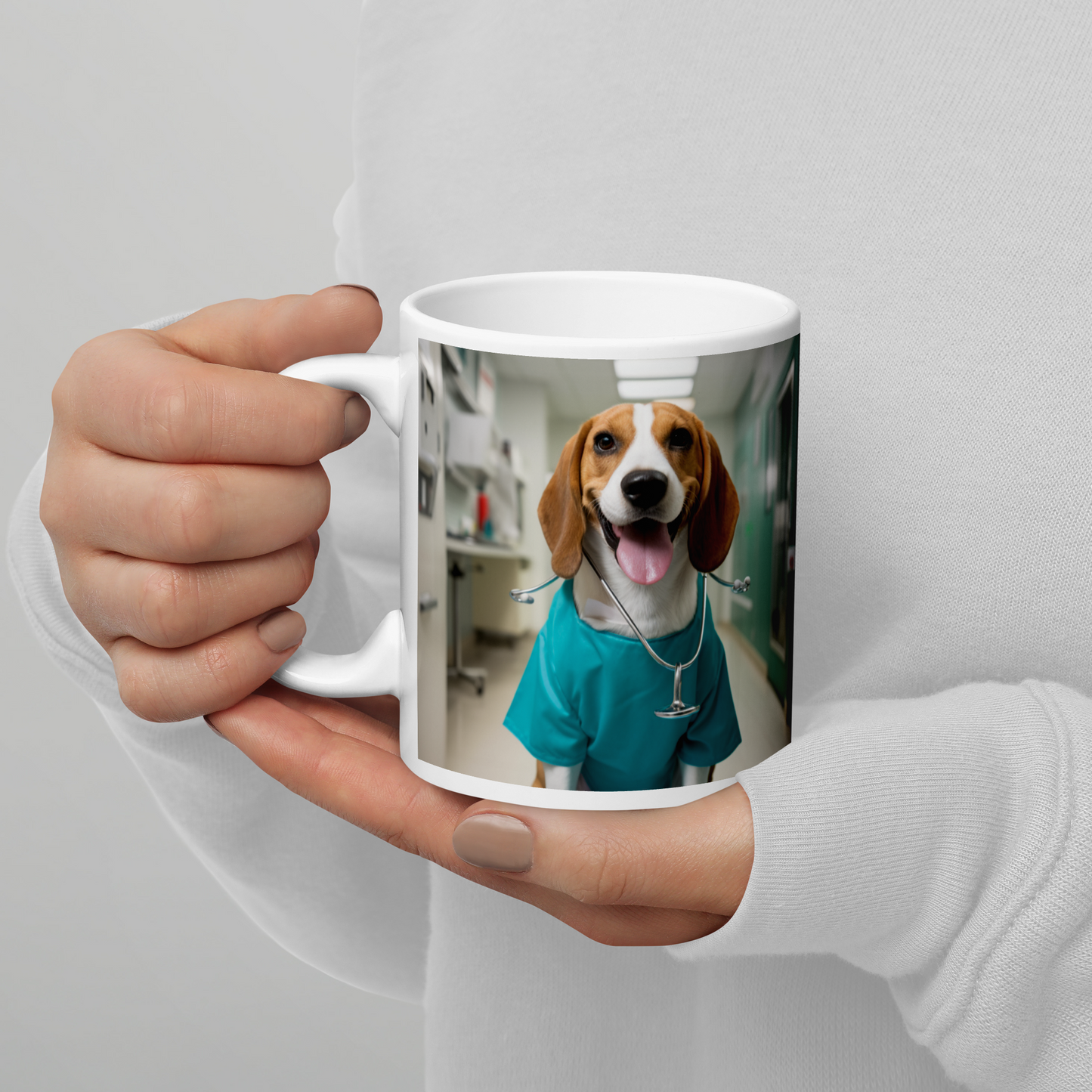 Beagle Nurse White glossy mug