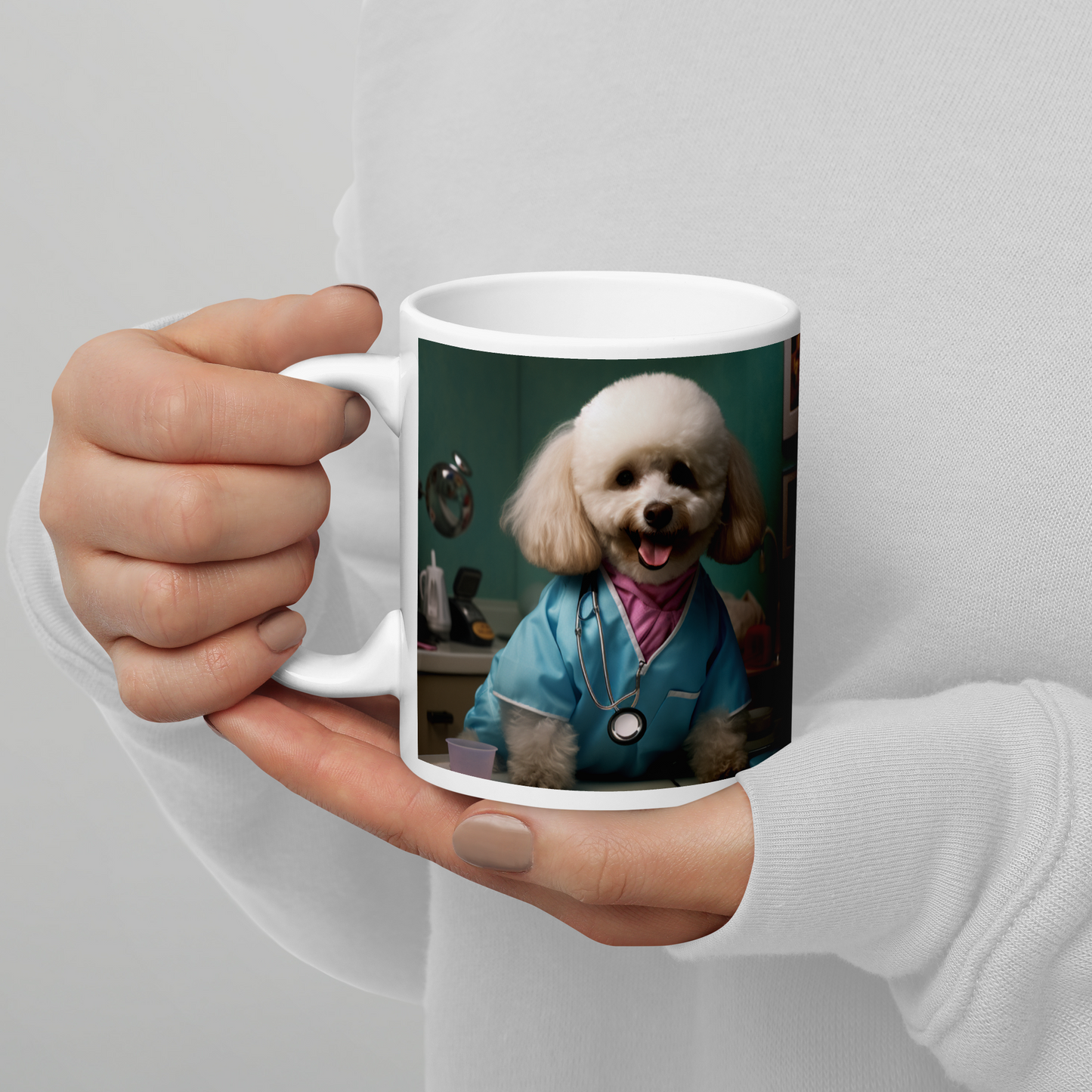 Poodle Nurse White glossy mug