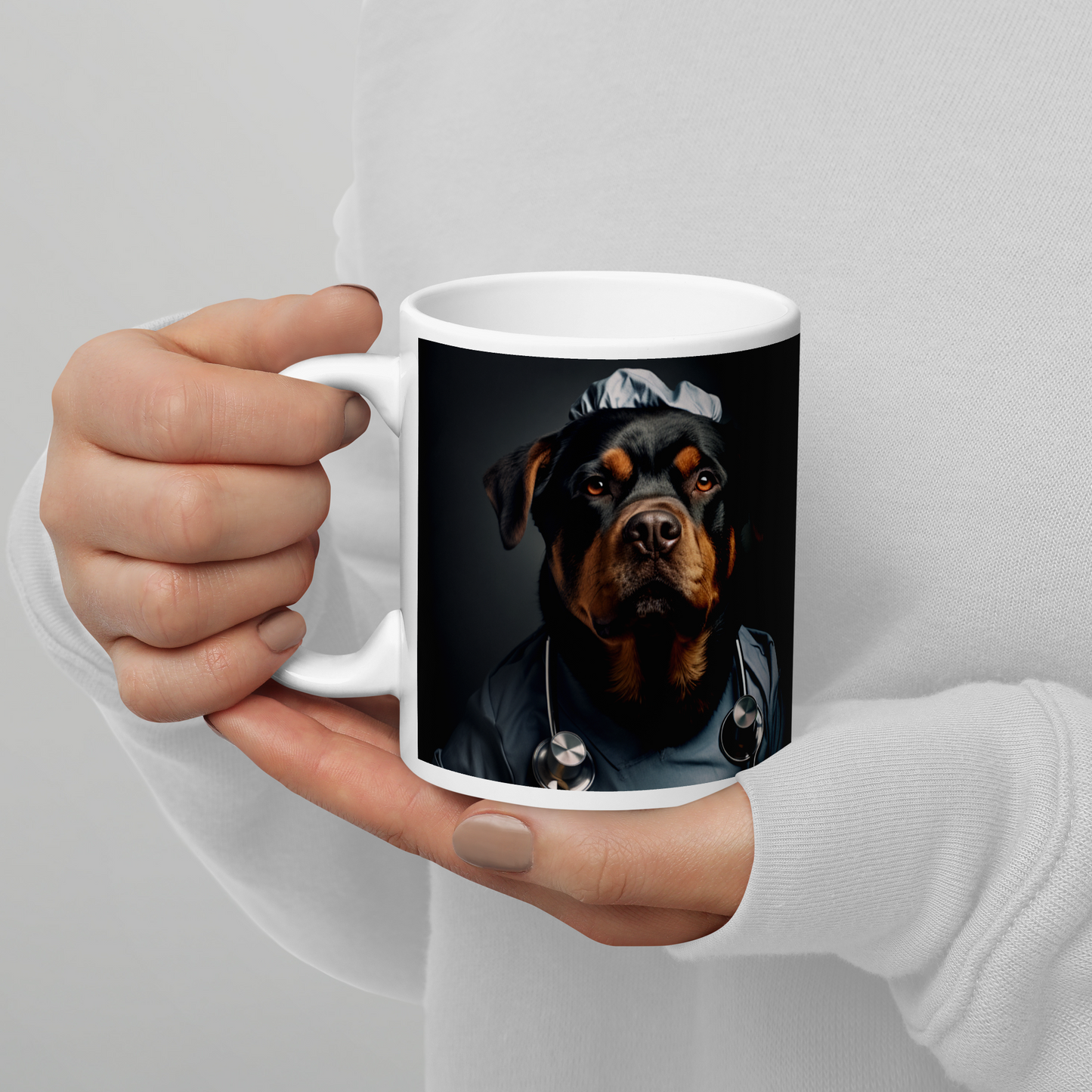 Rottweiler Nurse White glossy mug