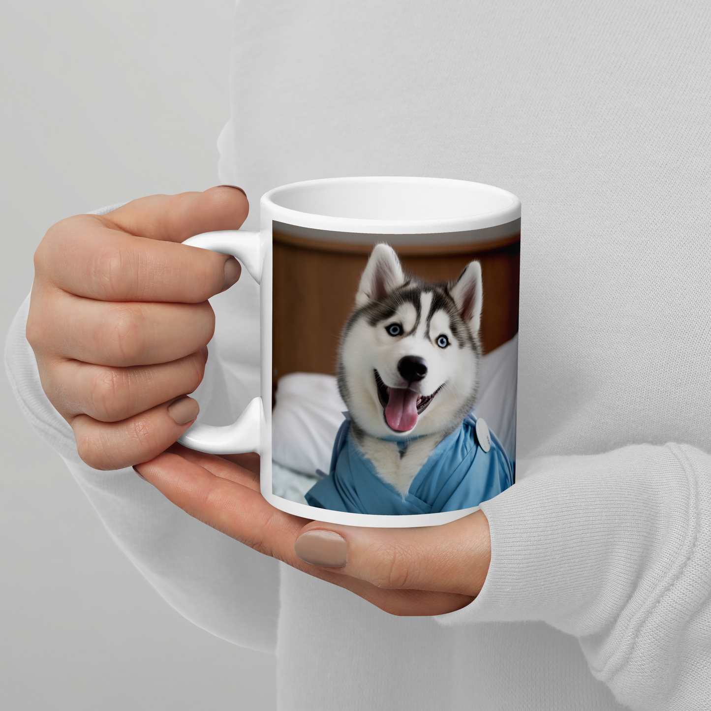 Siberian Husky Nurse White glossy mug