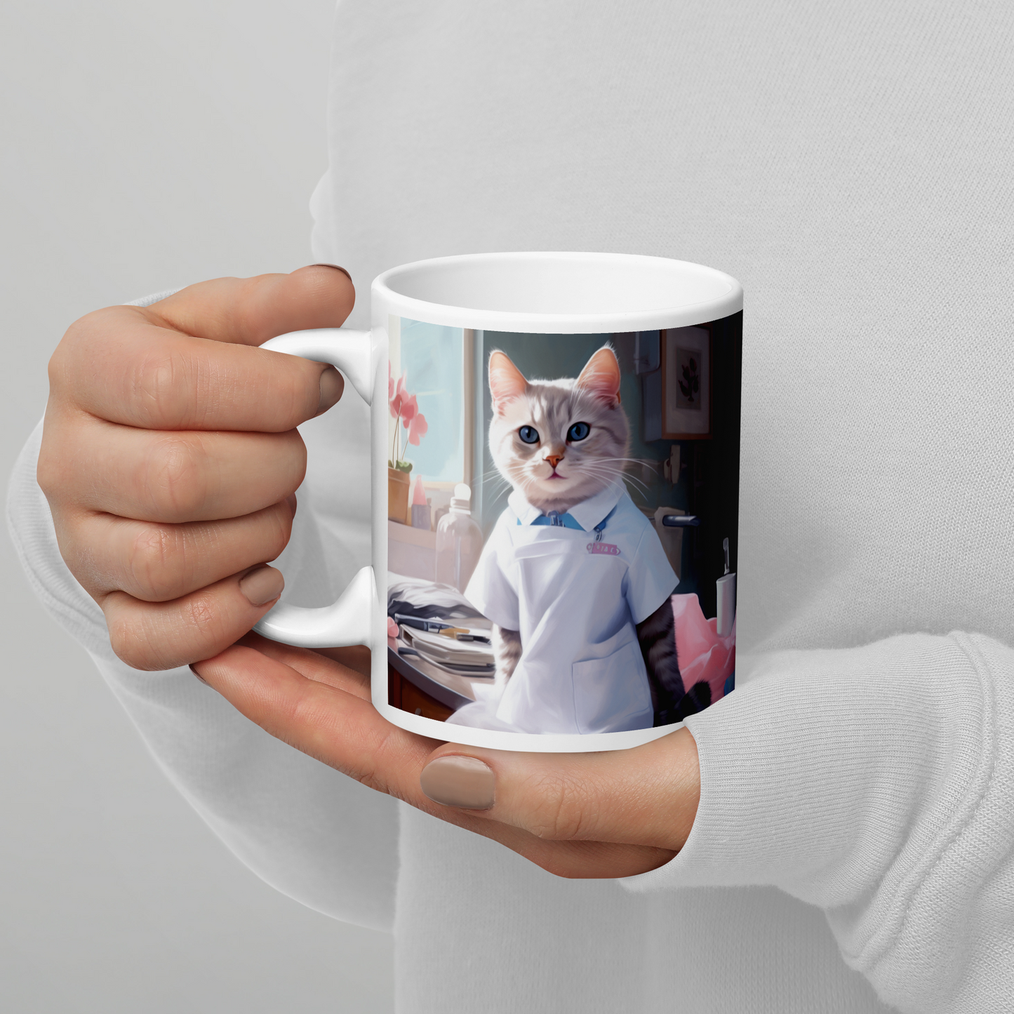 Domestic Shorthair Nurse White glossy mug