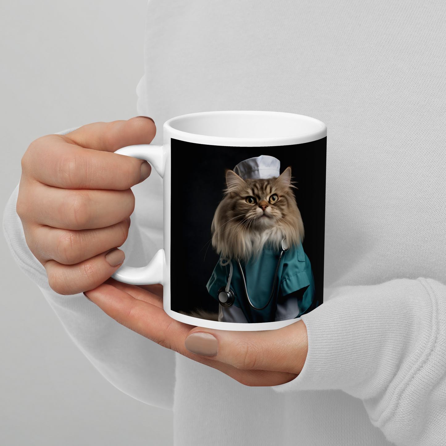 Maine Coon Nurse White glossy mug