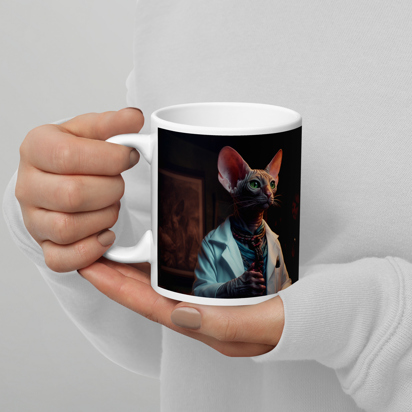 Sphynx Nurse White glossy mug