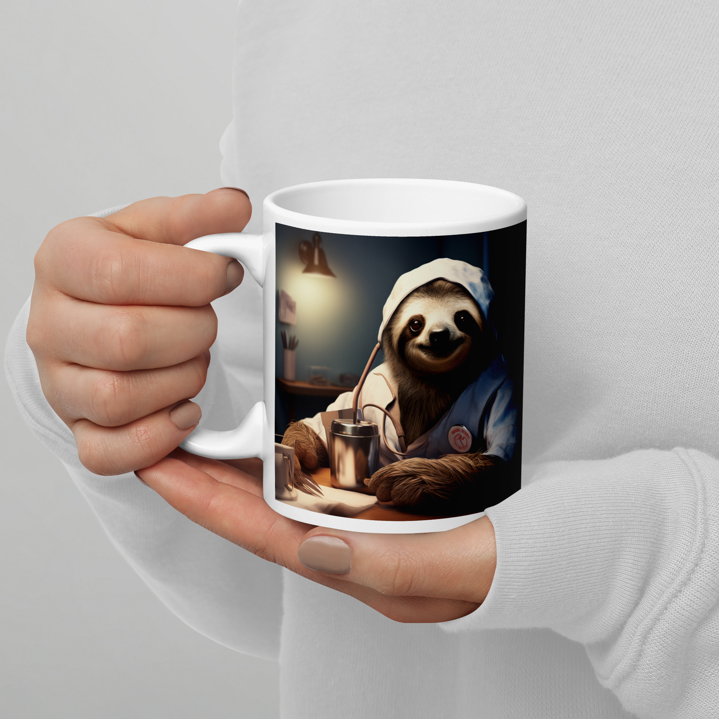 Sloth Nurse White glossy mug