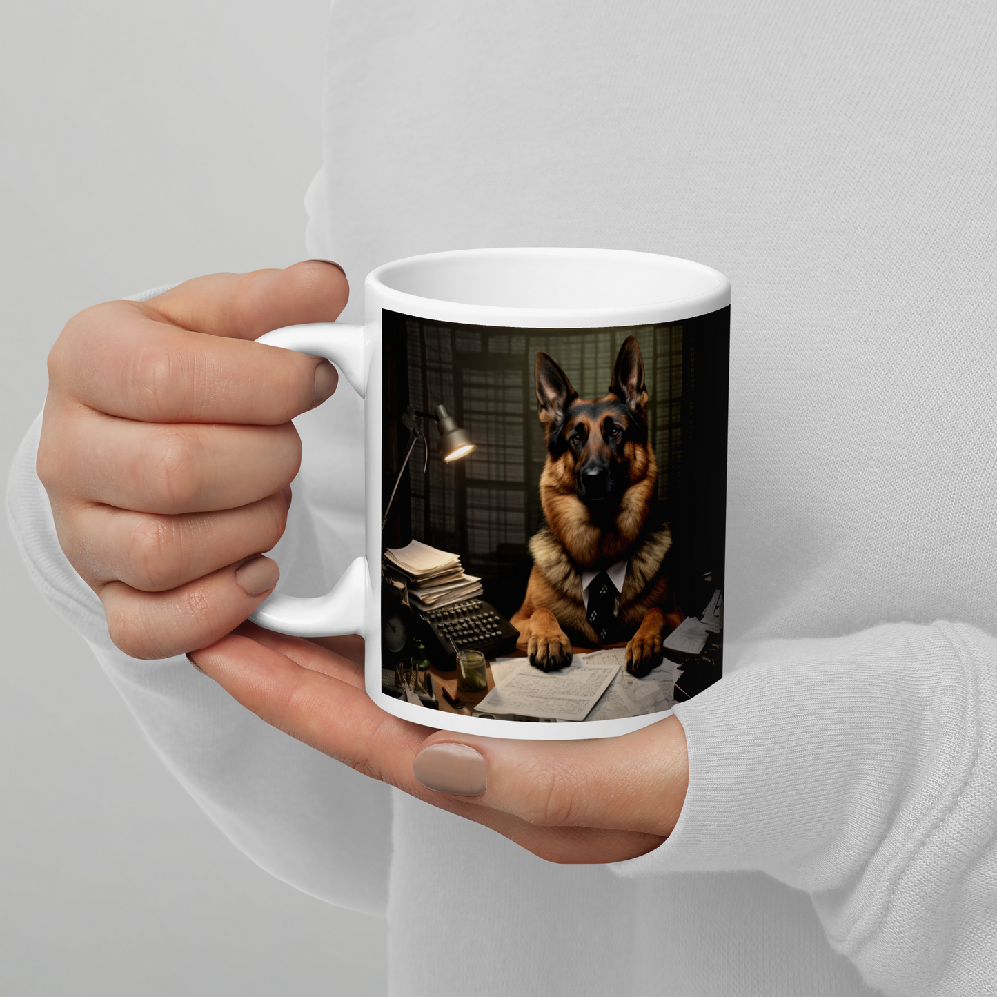 German Shepherd Accountant White glossy mug