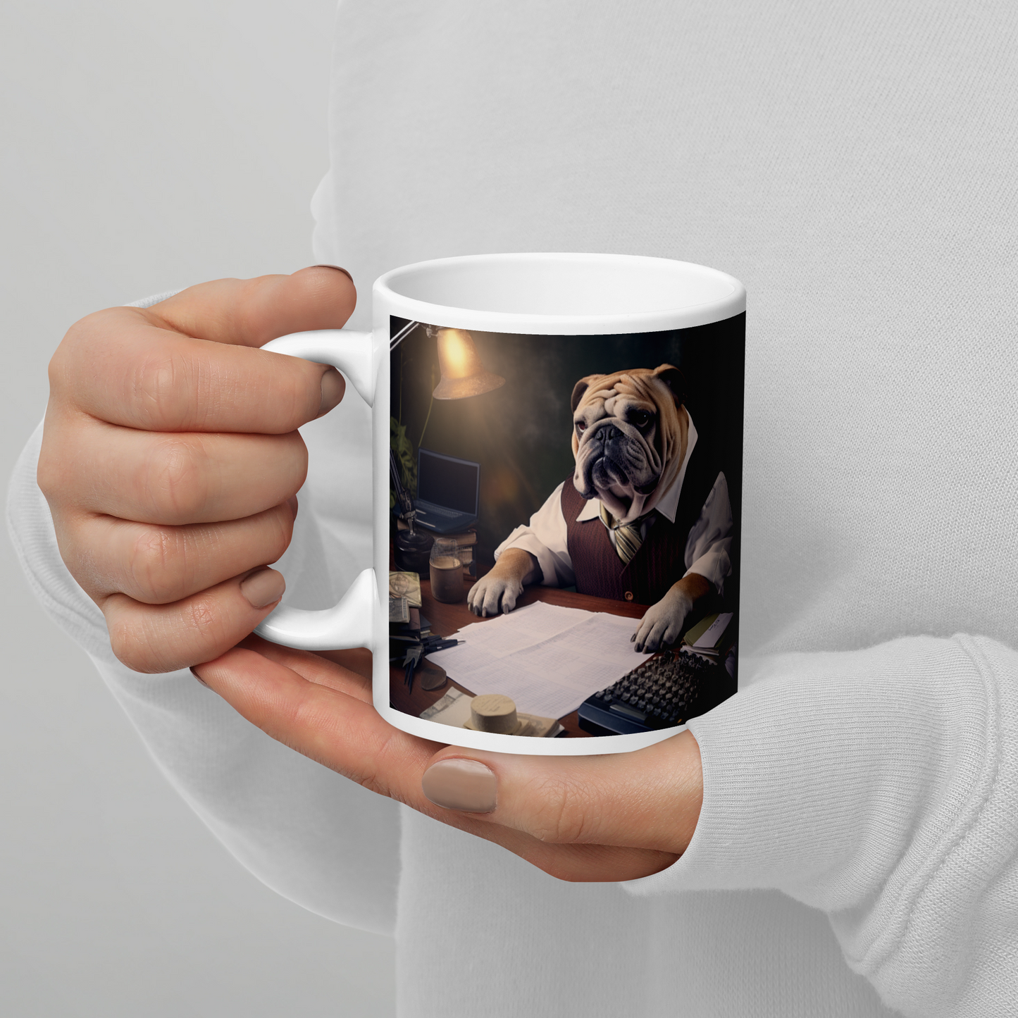 Bulldog Accountant White glossy mug