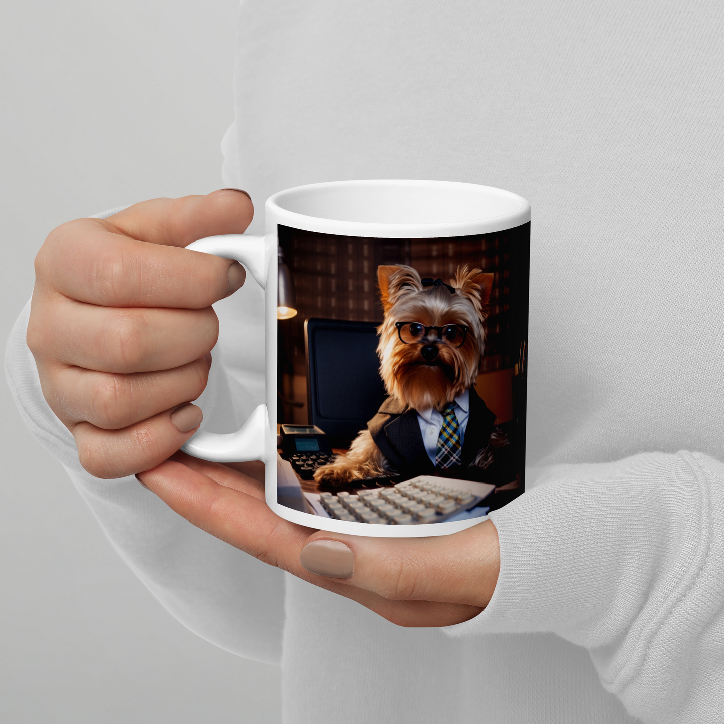 Yorkshire Terrier Accountant White glossy mug