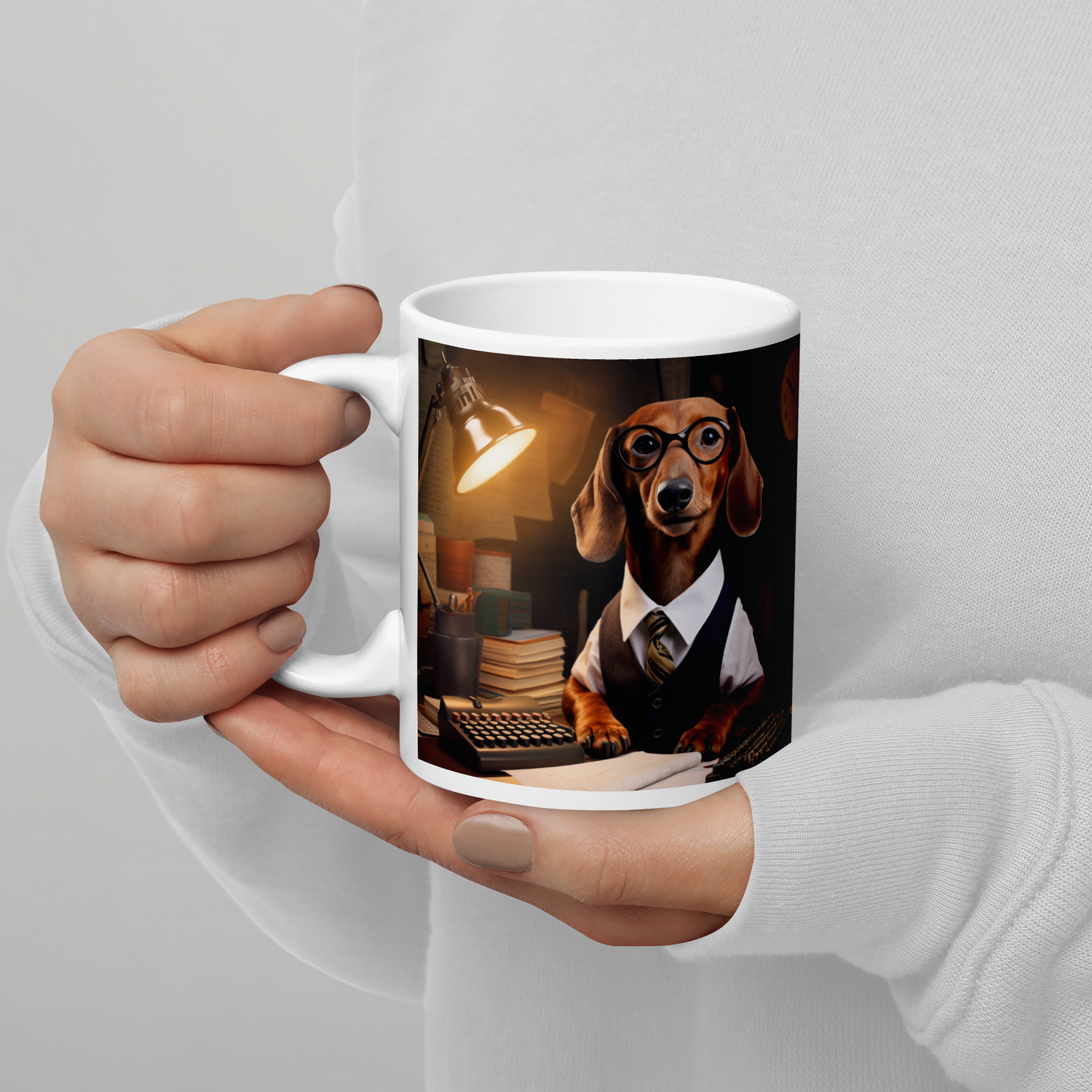 Dachshund Accountant White glossy mug