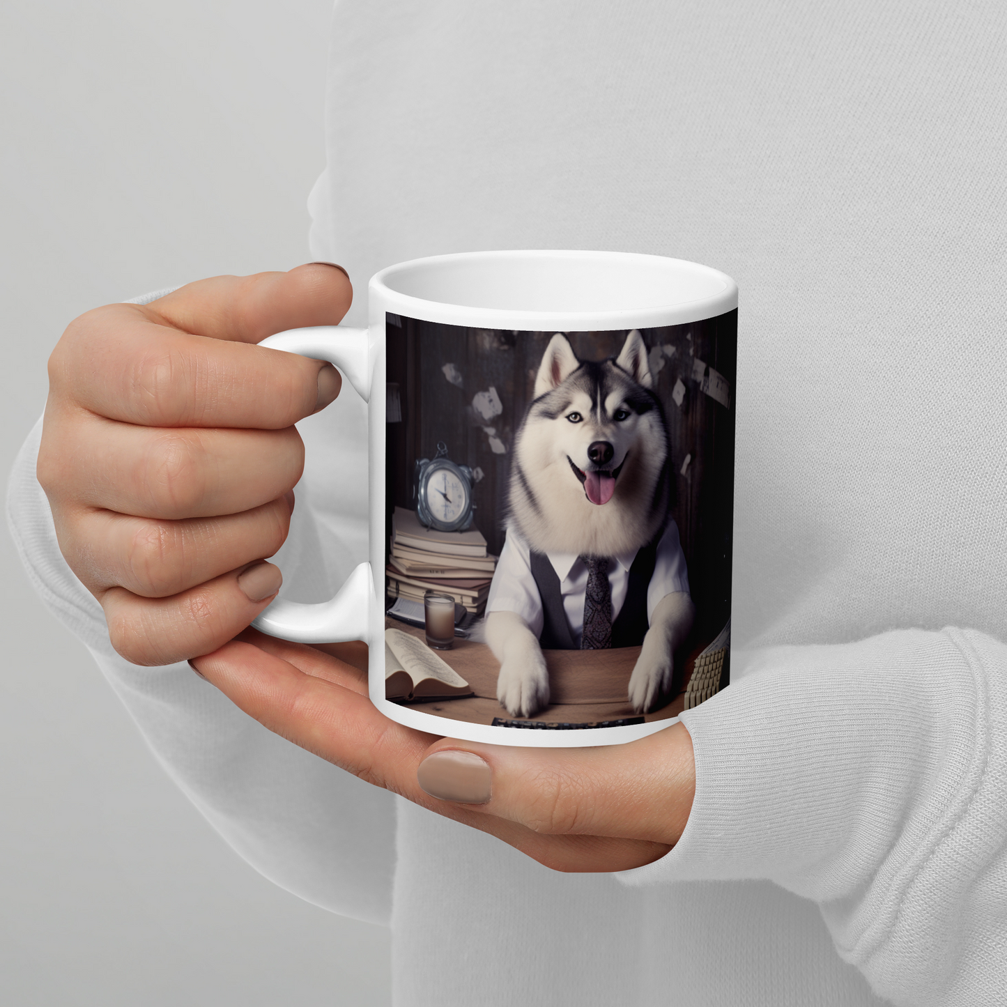 Siberian Husky Accountant White glossy mug