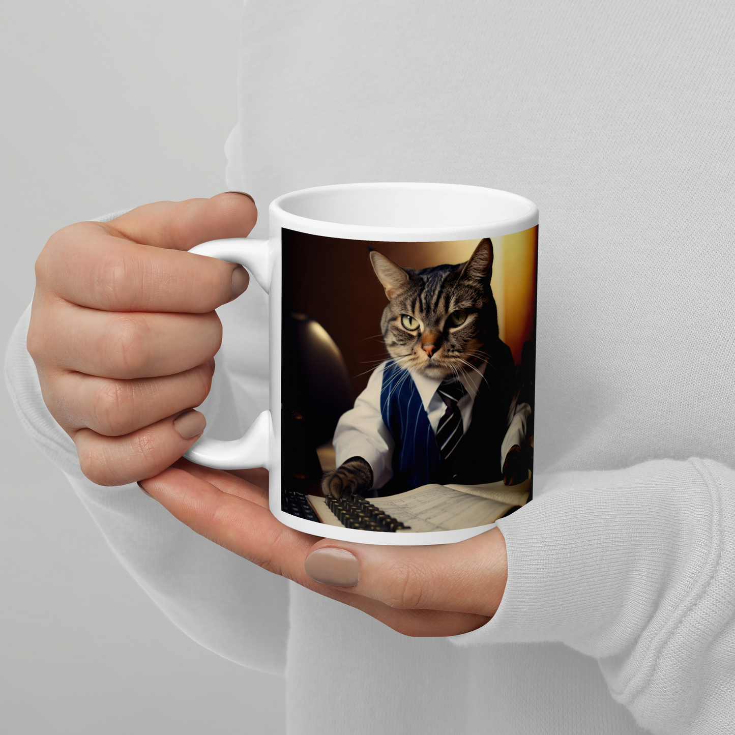 Domestic Shorthair Accountant White glossy mug