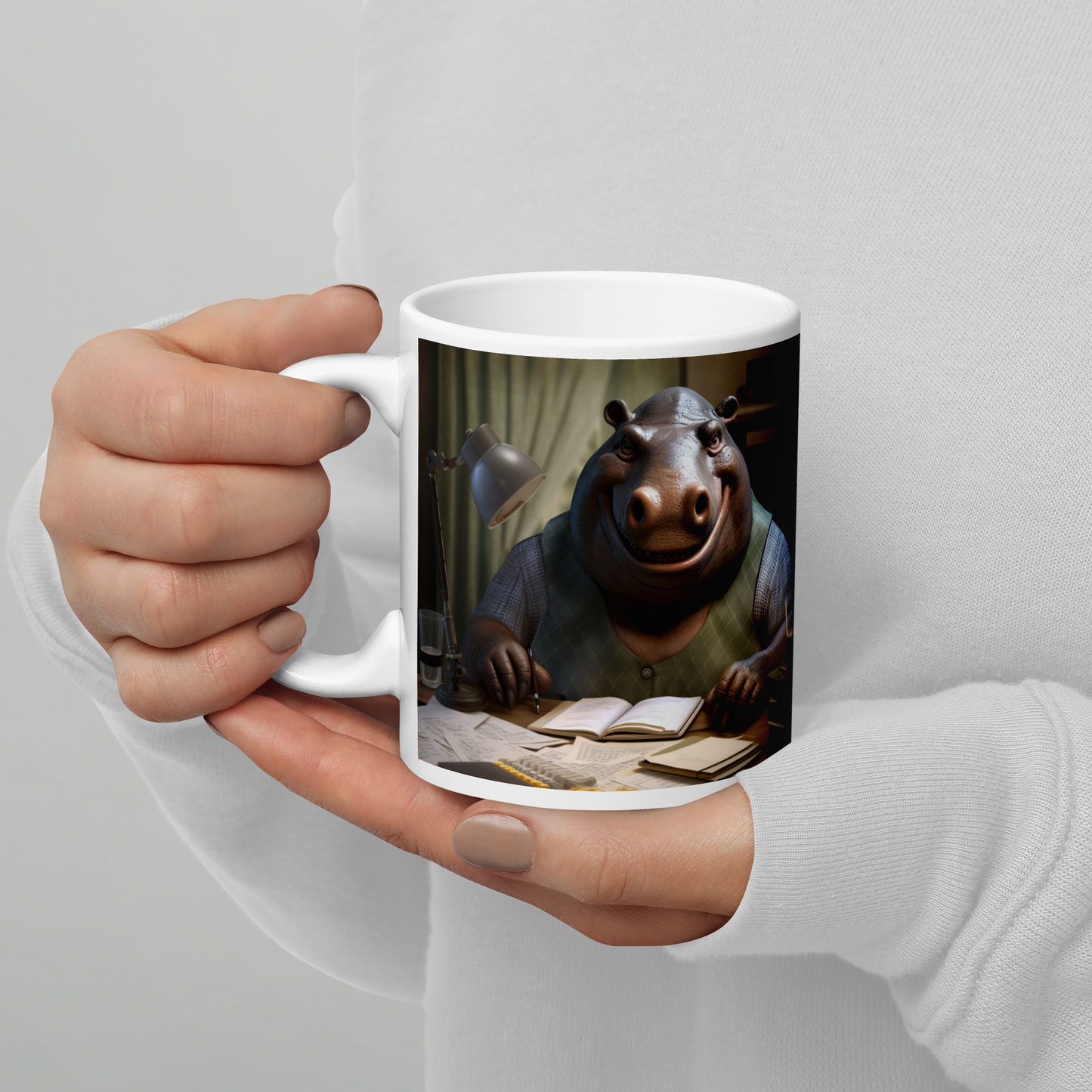 Hippo Accountant White glossy mug