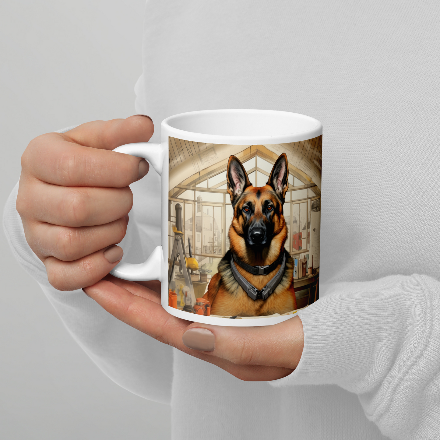 German Shepherd Architect White glossy mug