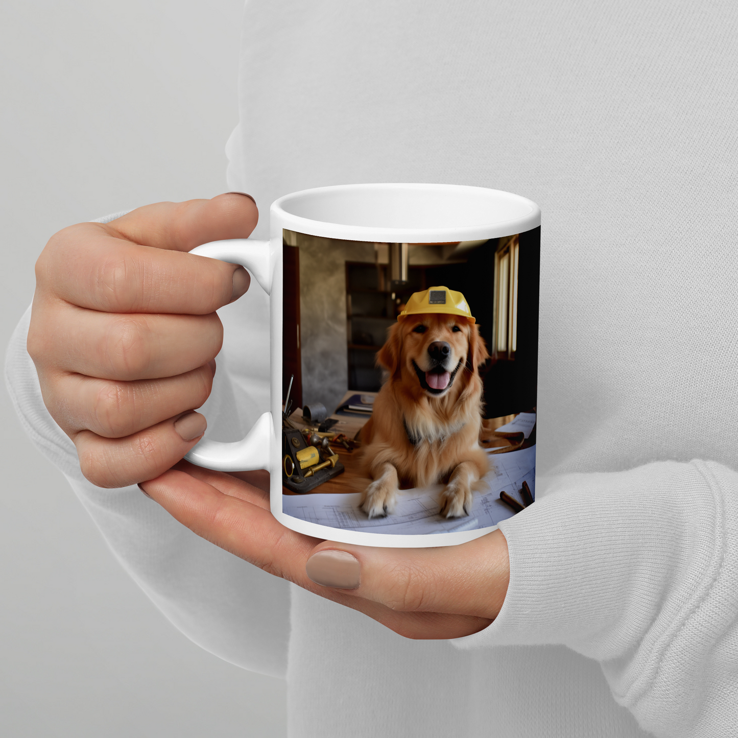 Golden Retriever Architect White glossy mug