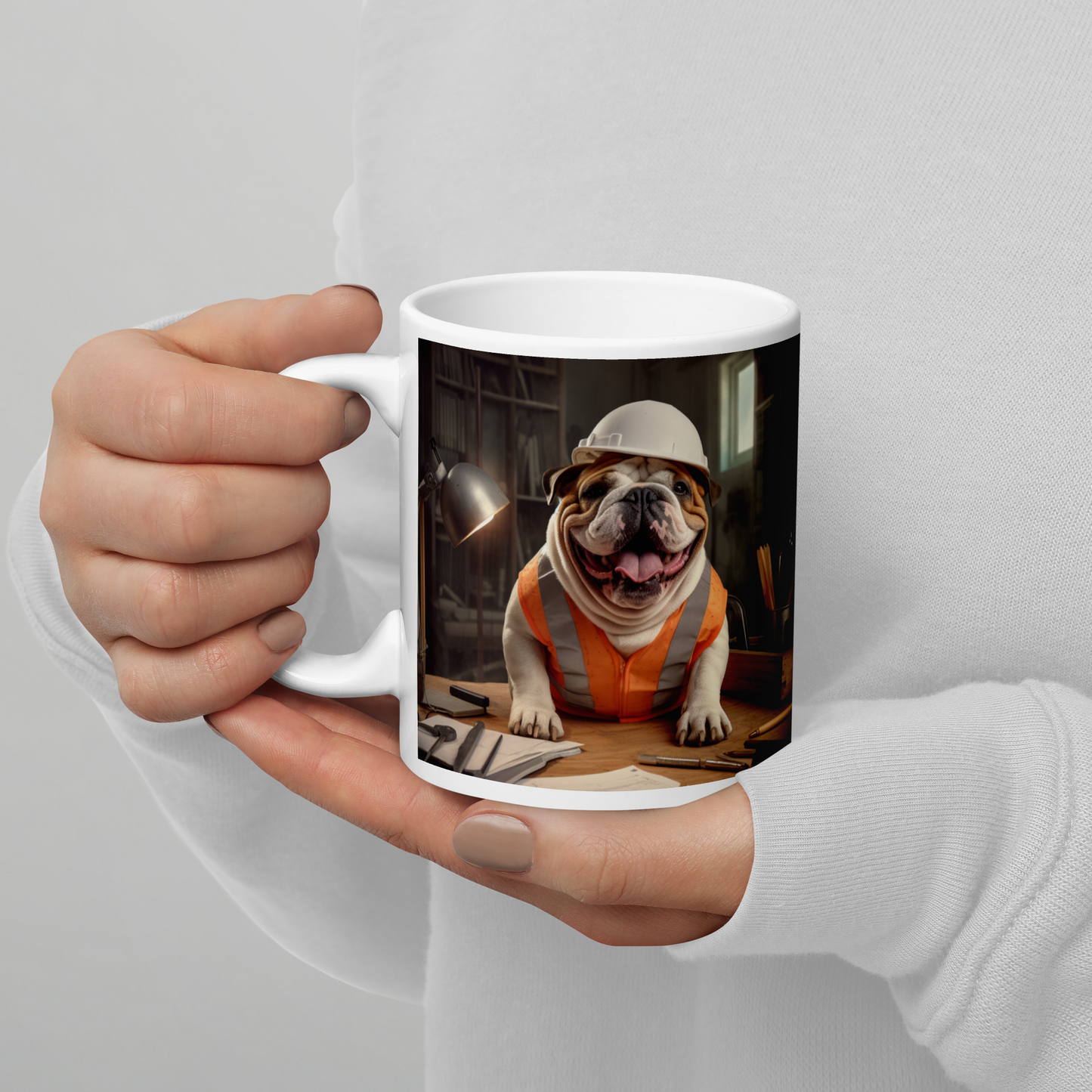 Bulldog Architect White glossy mug