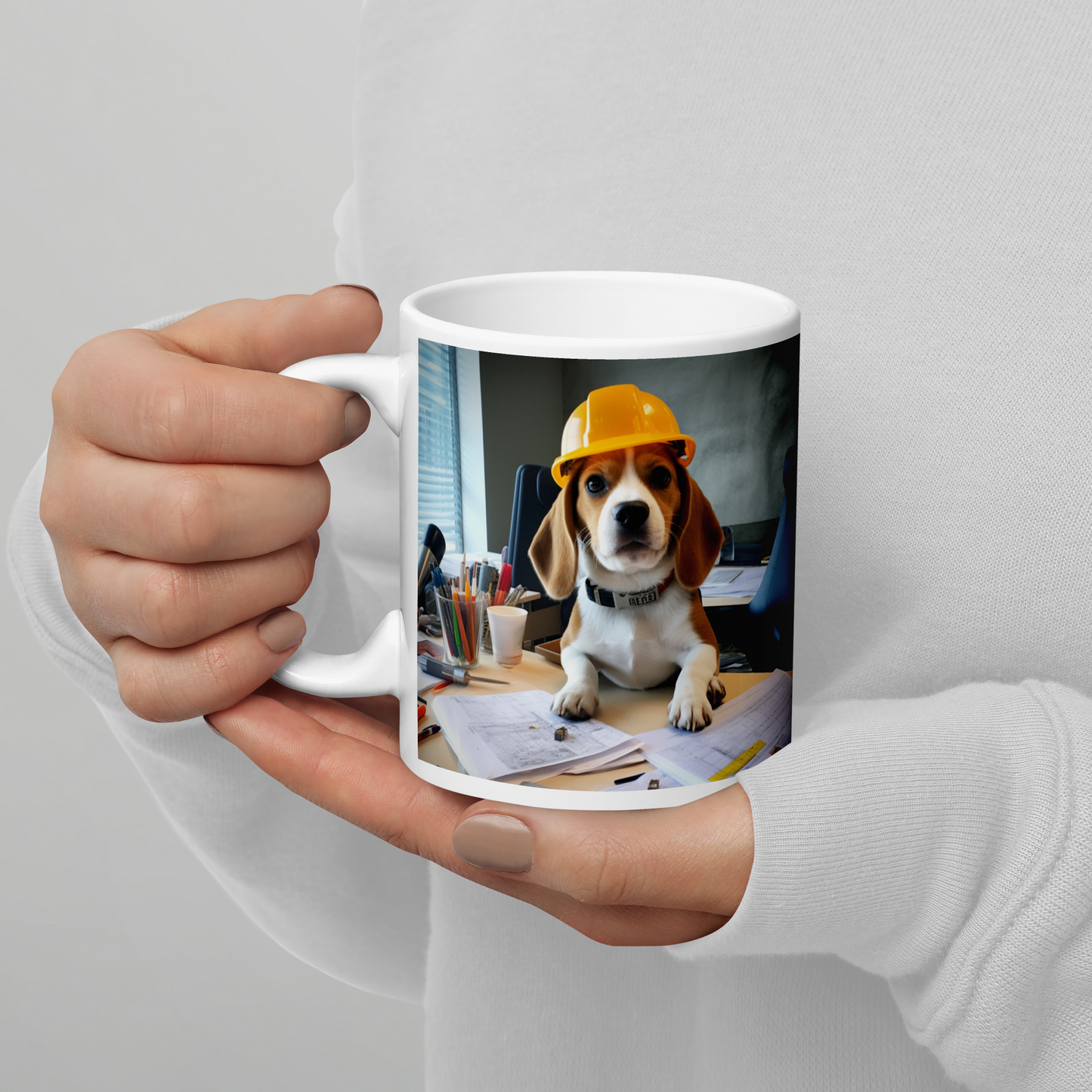 Beagle Architect White glossy mug