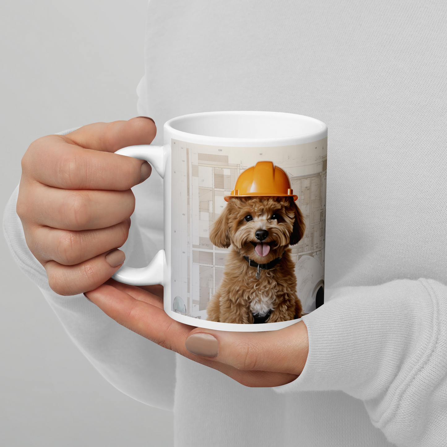 Poodle Architect White glossy mug