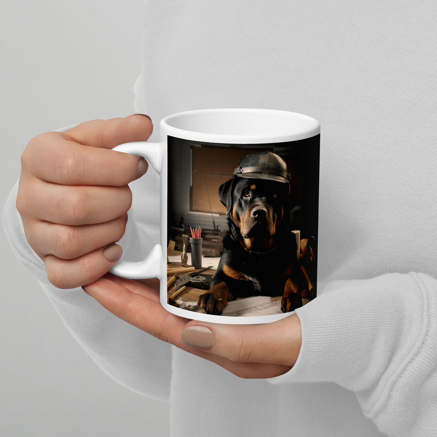 Rottweiler Architect White glossy mug