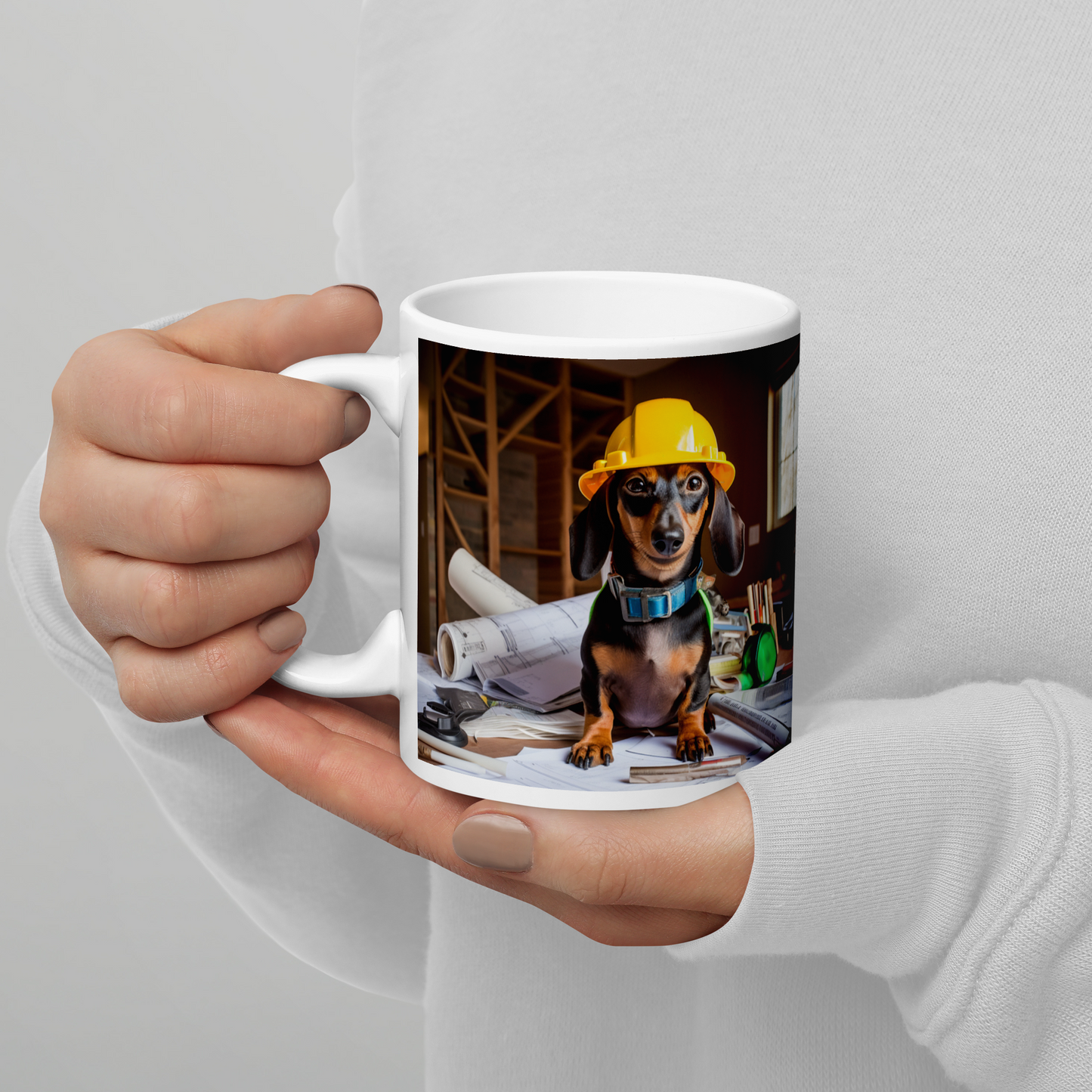 Dachshund Architect White glossy mug