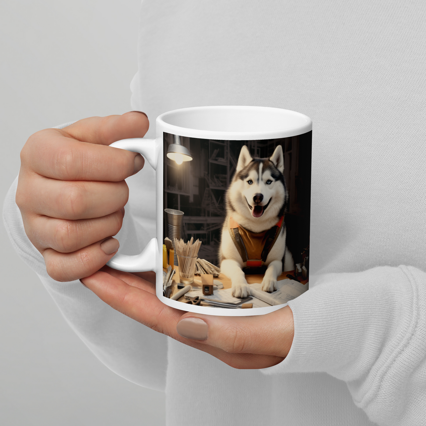 Siberian Husky Architect White glossy mug