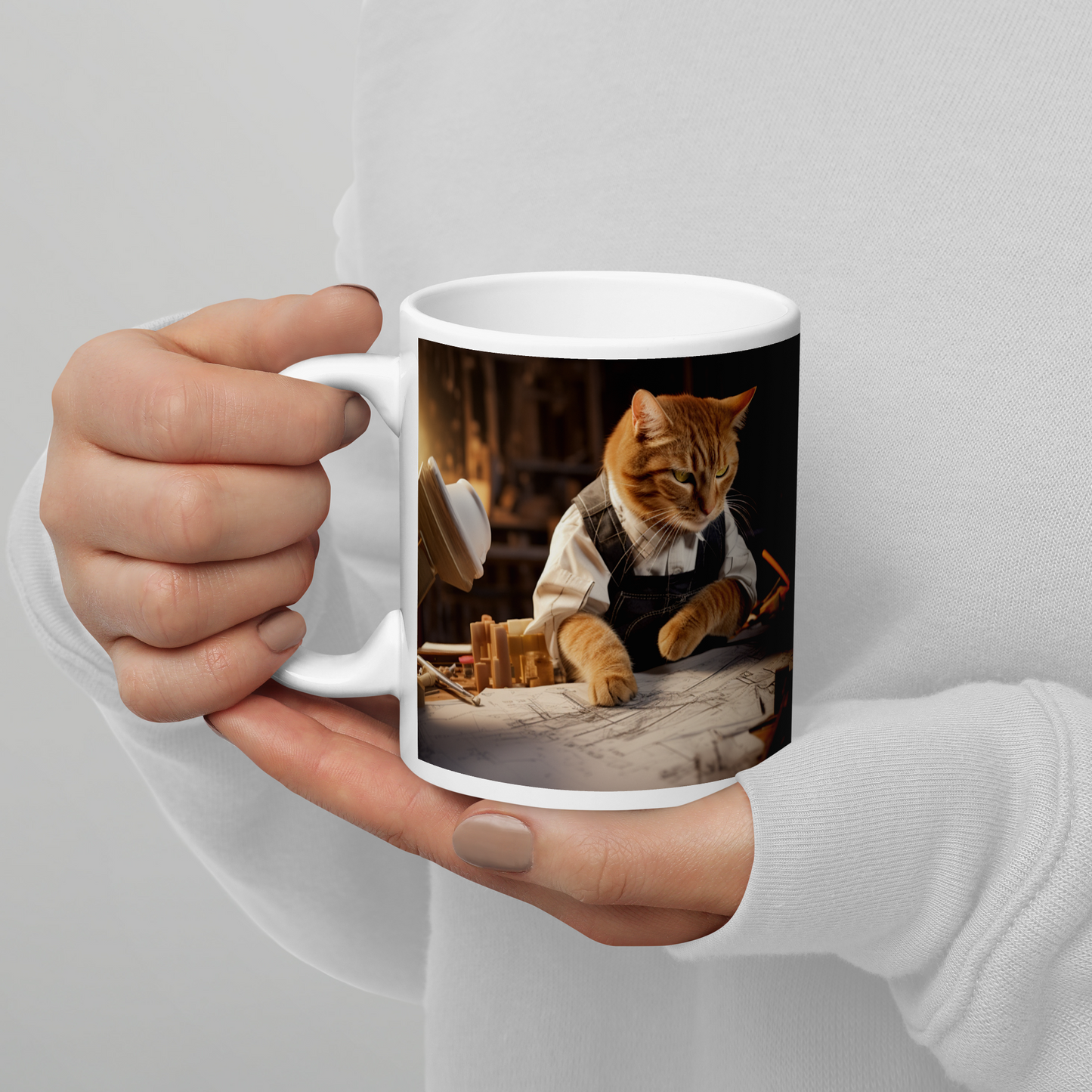 Domestic Shorthair Architect White glossy mug