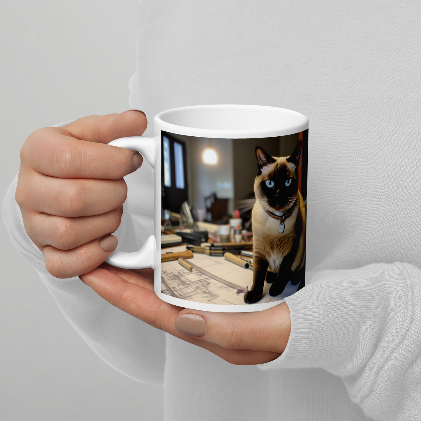 Siamese Architect White glossy mug