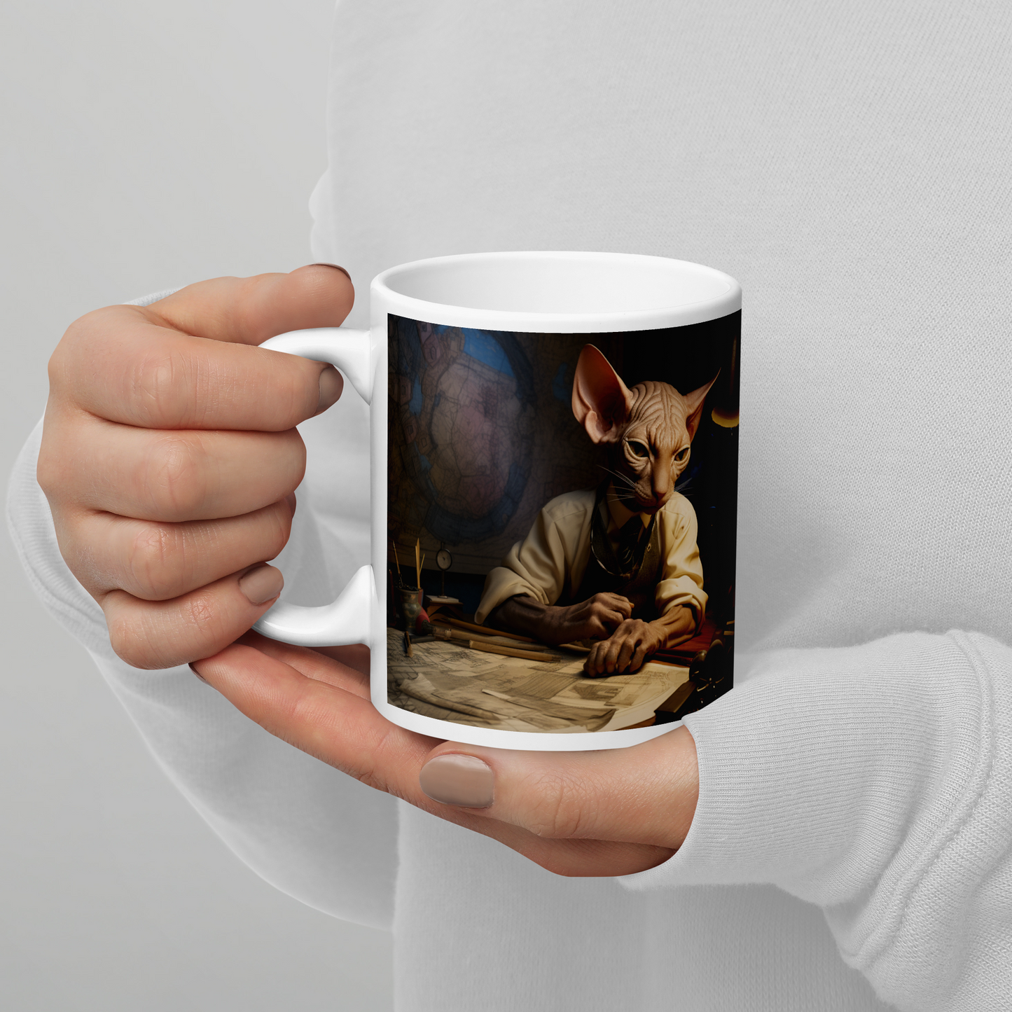 Sphynx Architect White glossy mug