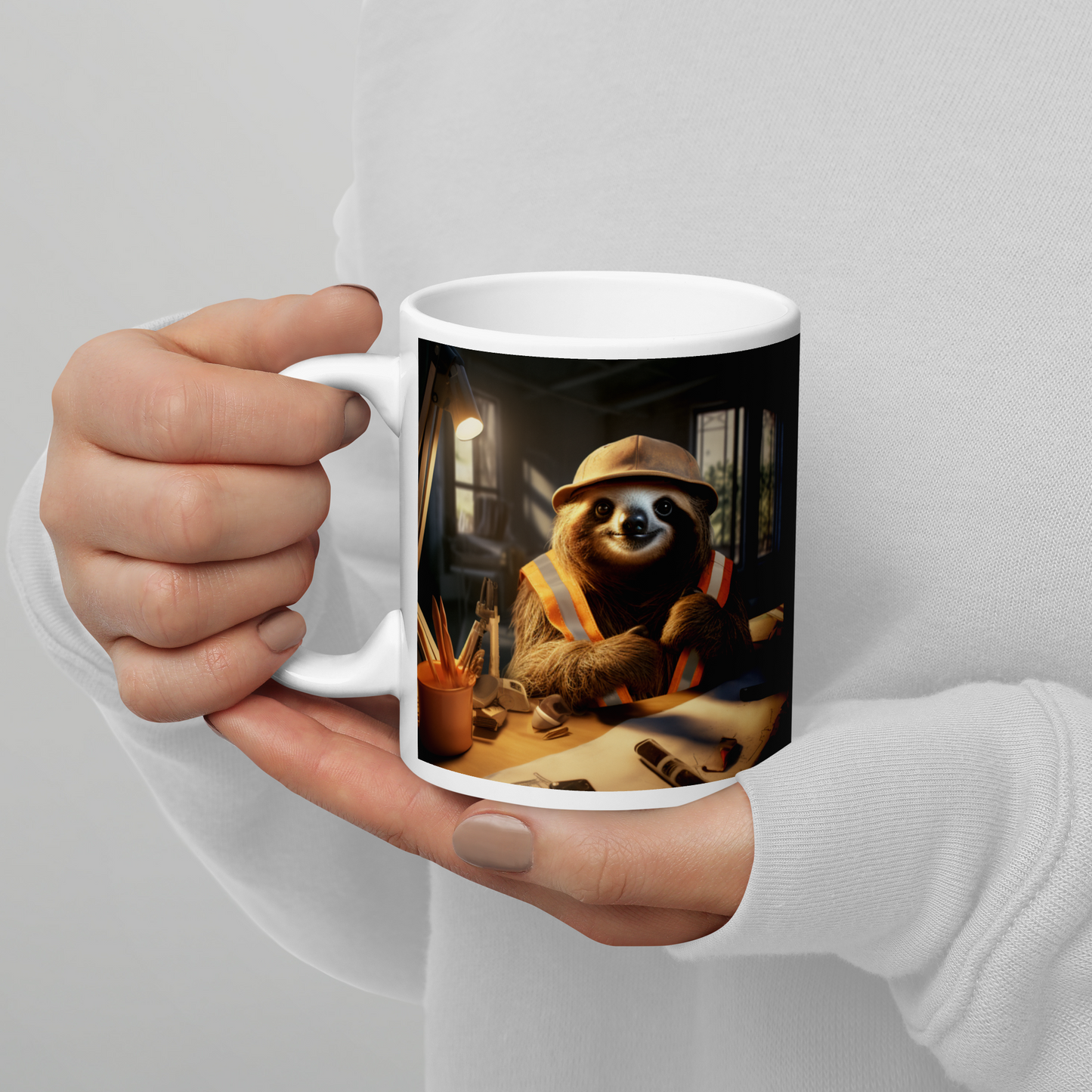 Sloth Architect White glossy mug