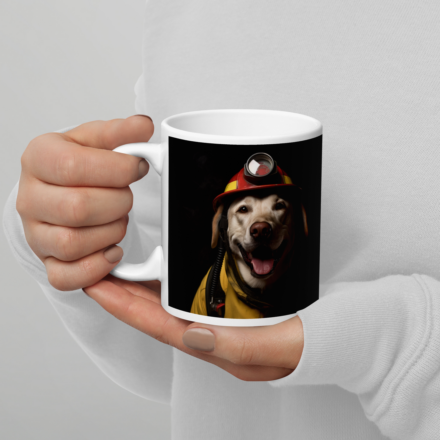 Labrador Retriever Firefighter White glossy mug