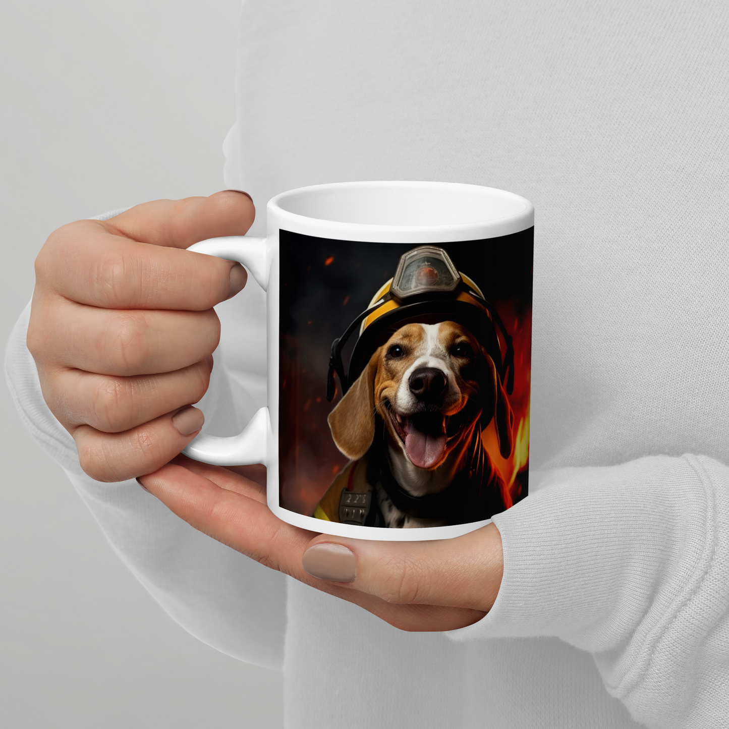 Beagle Firefighter White glossy mug