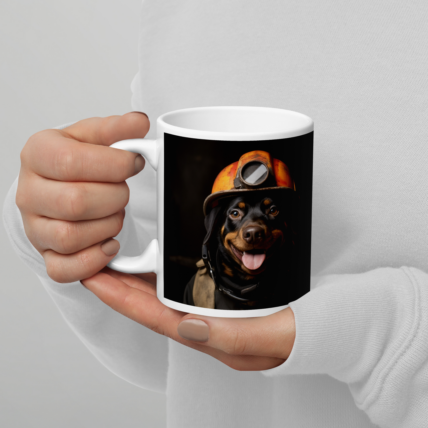 Rottweiler Firefighter White glossy mug