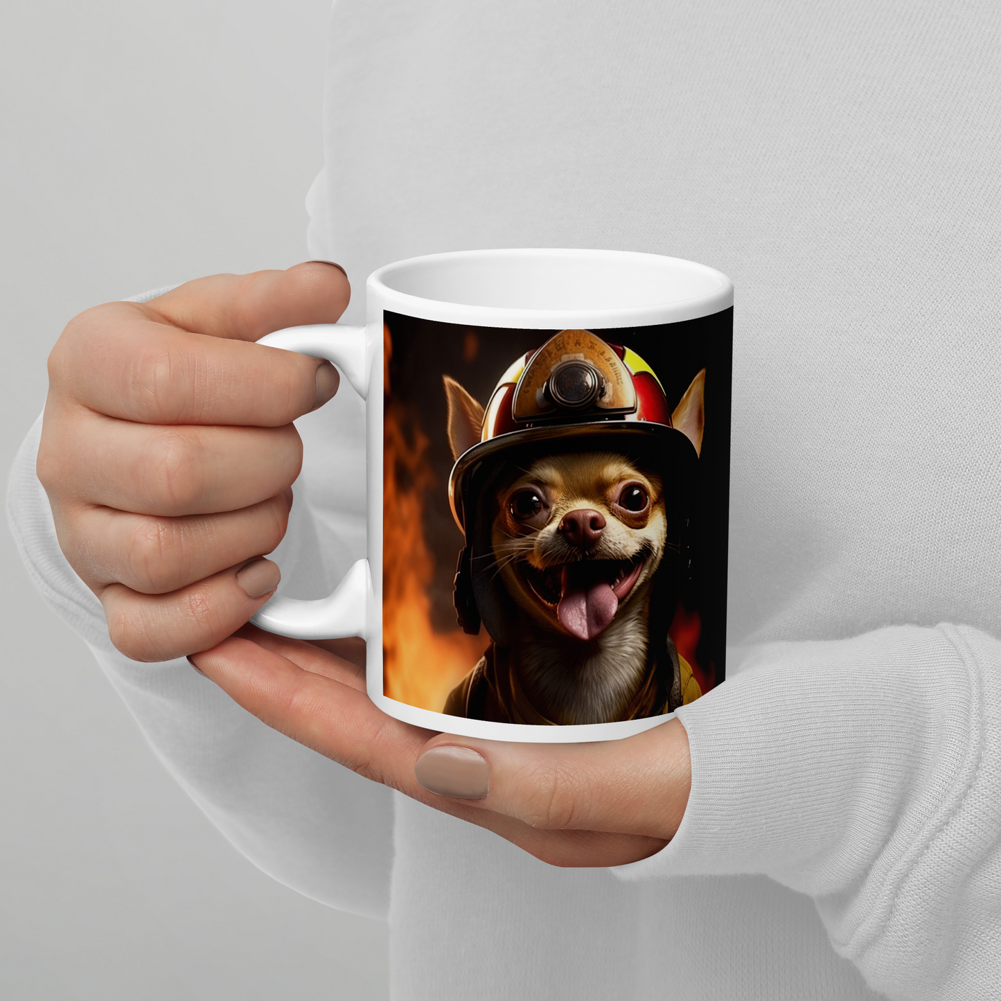 Chihuahua Firefighter White glossy mug