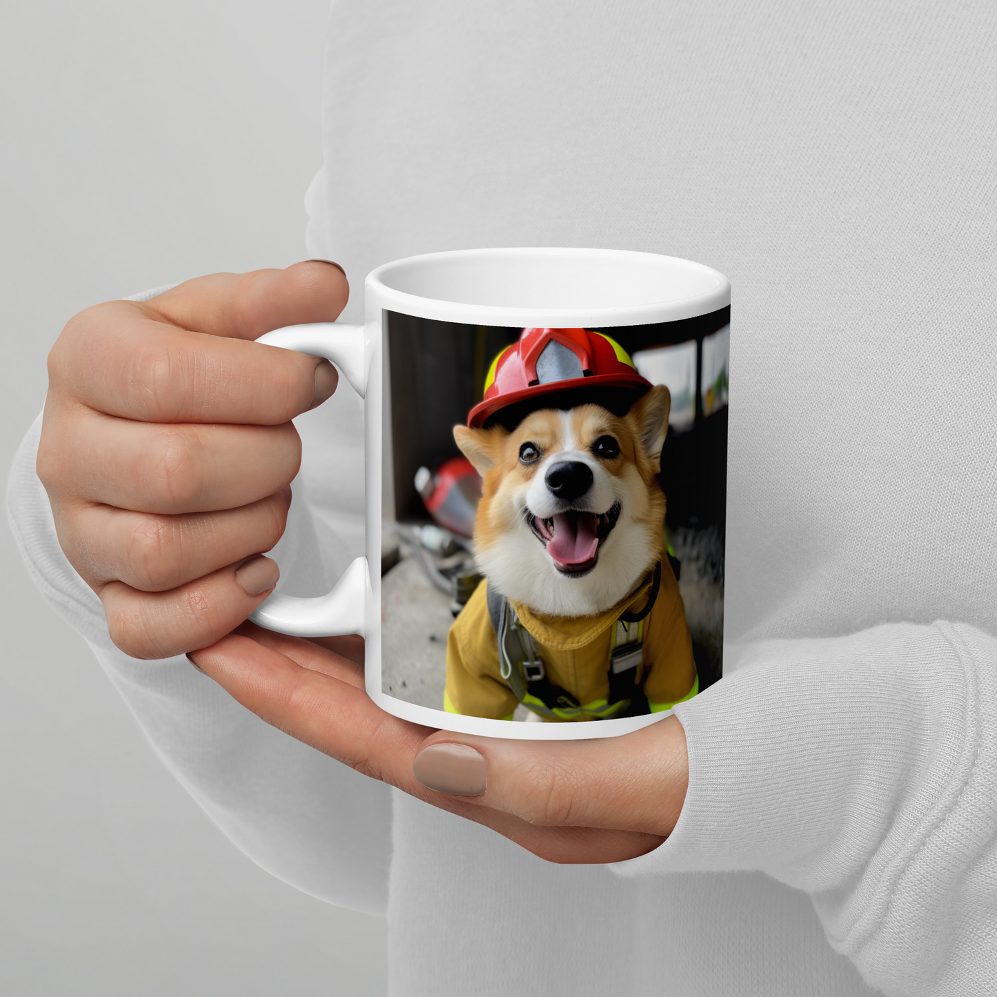 Pembroke Welsh Corgi Firefighter White glossy mug