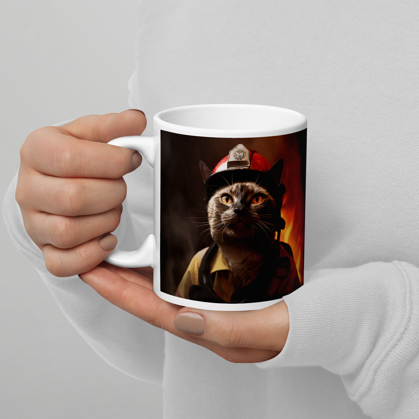 Siamese Firefighter White glossy mug