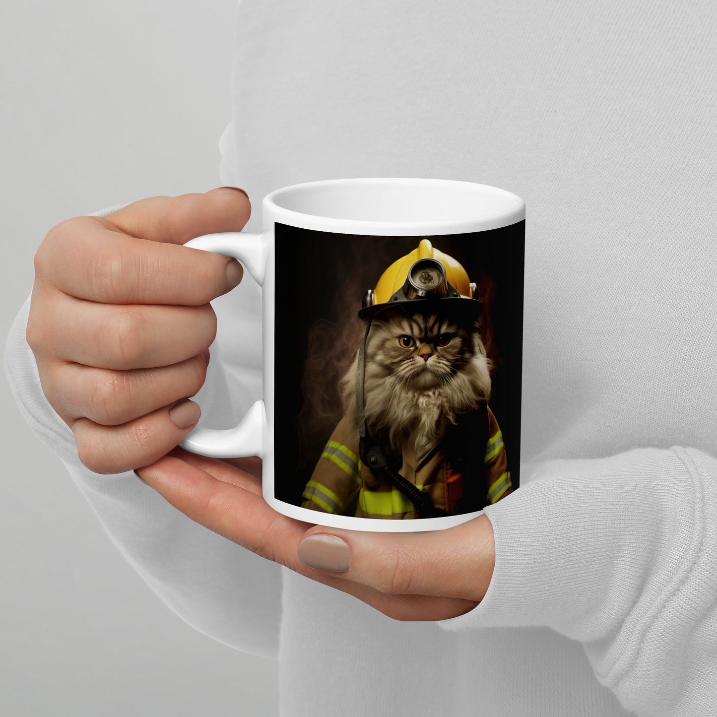 Persian Firefighter White glossy mug