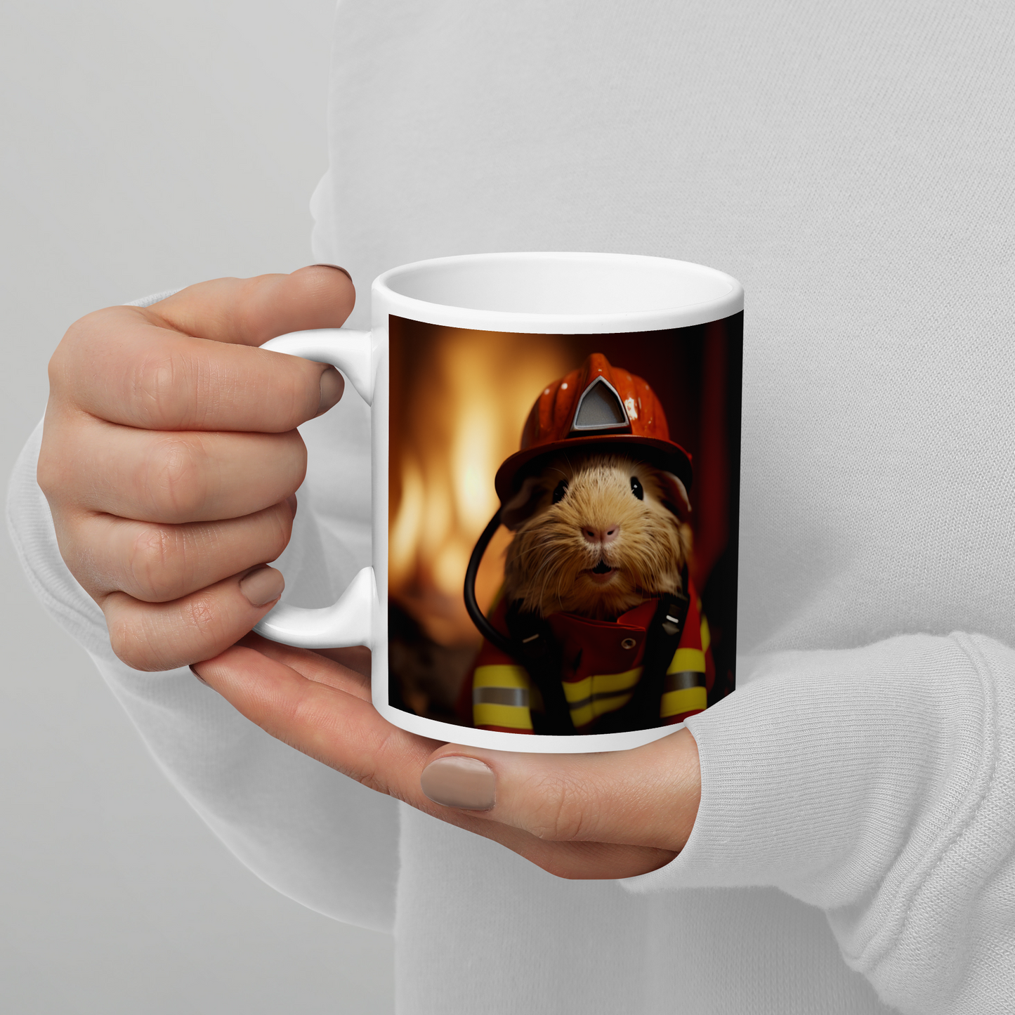 Guinea Pigs Firefighter White glossy mug