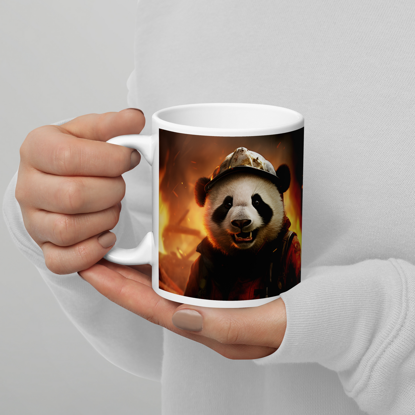 Panda Firefighter White glossy mug