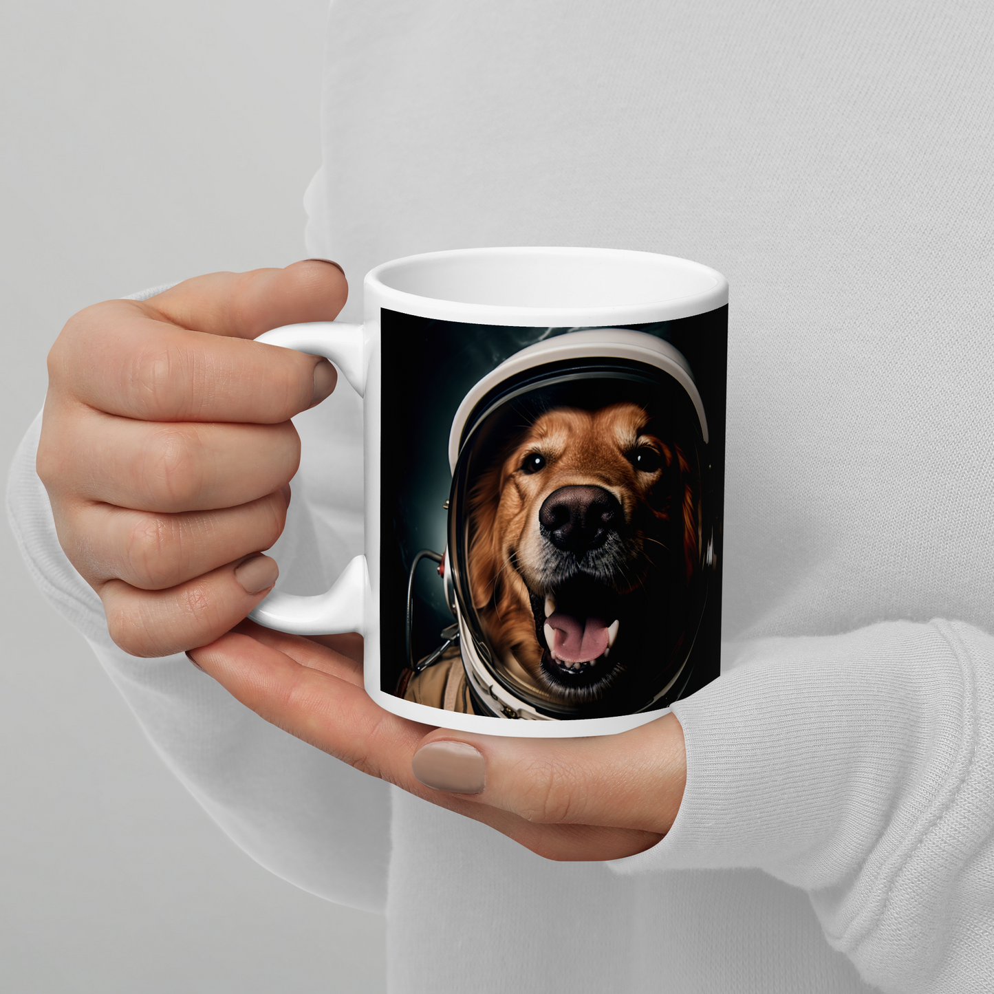 Golden Retriever Astronaut White glossy mug