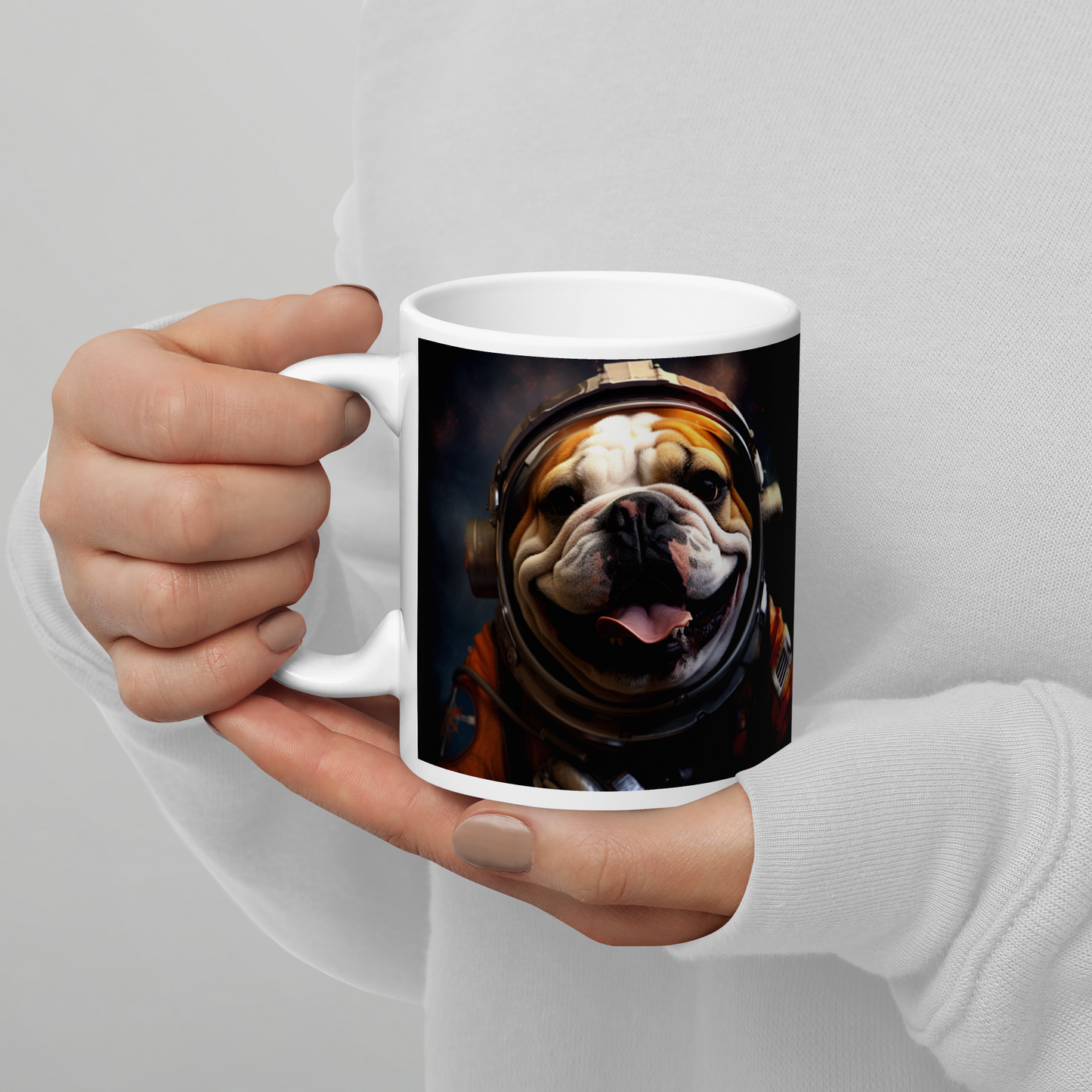 Bulldog Astronaut White glossy mug