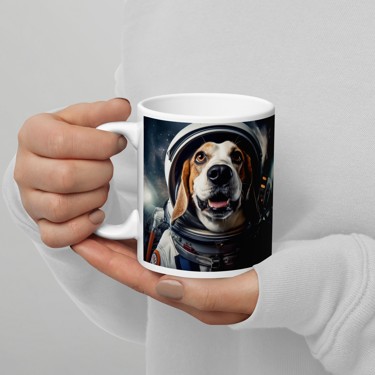 Beagle Astronaut White glossy mug