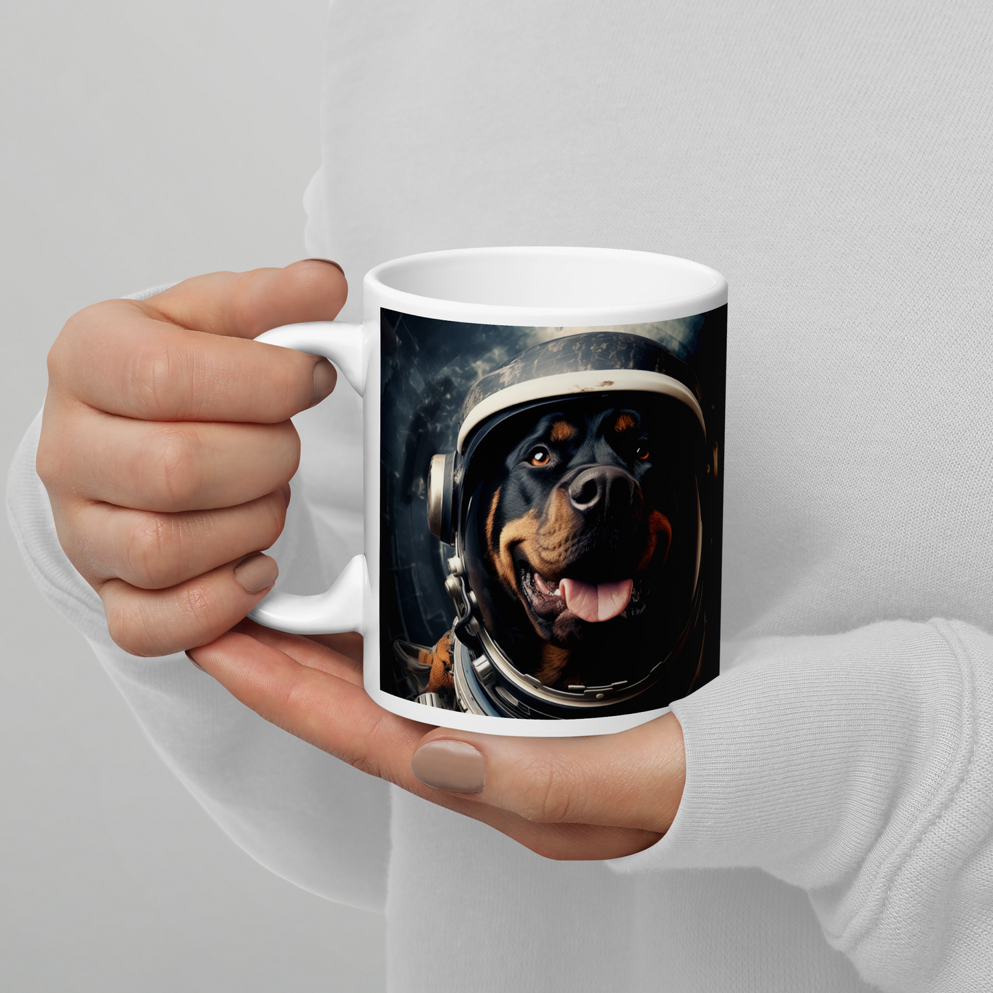 Rottweiler Astronaut White glossy mug