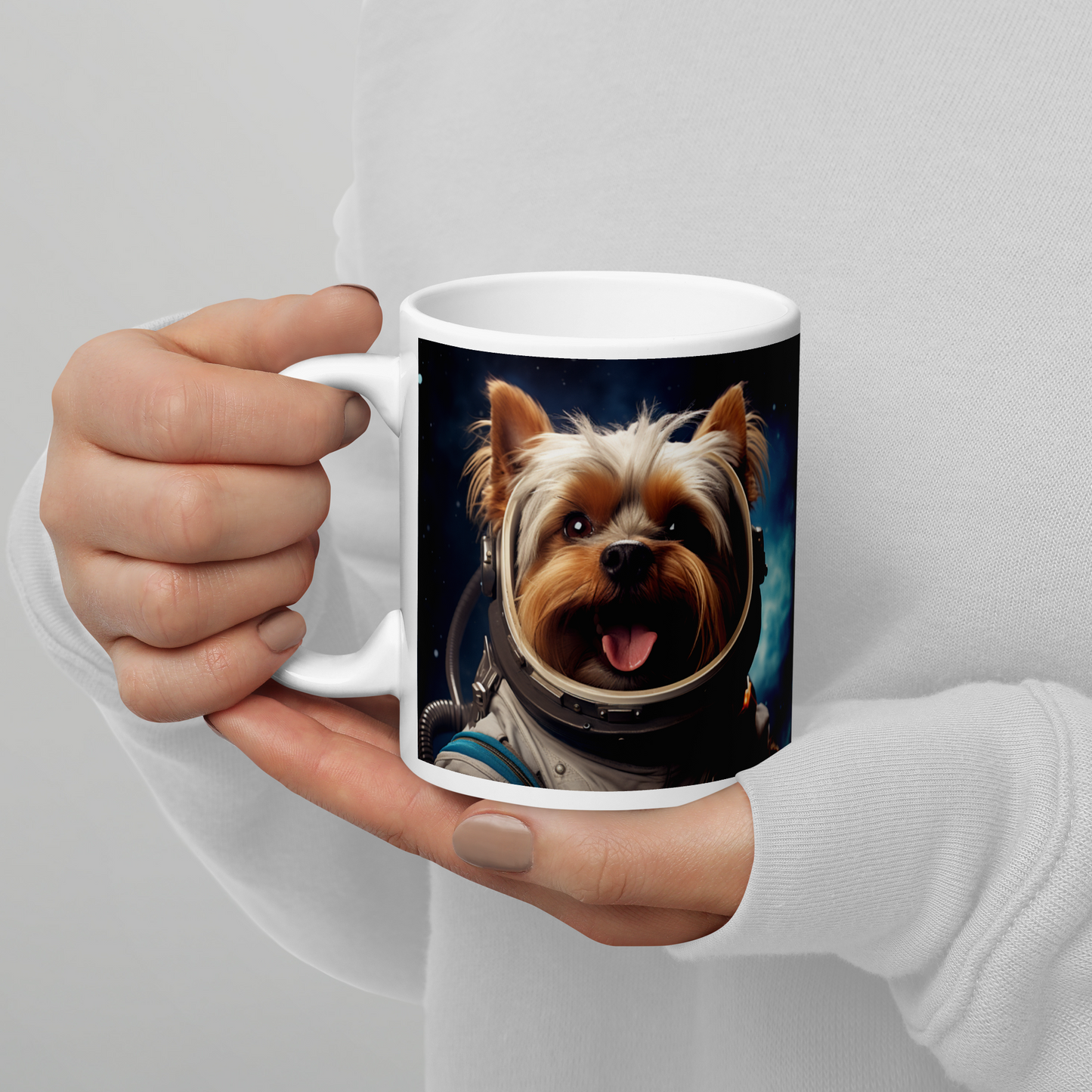 Yorkshire Terrier Astronaut White glossy mug