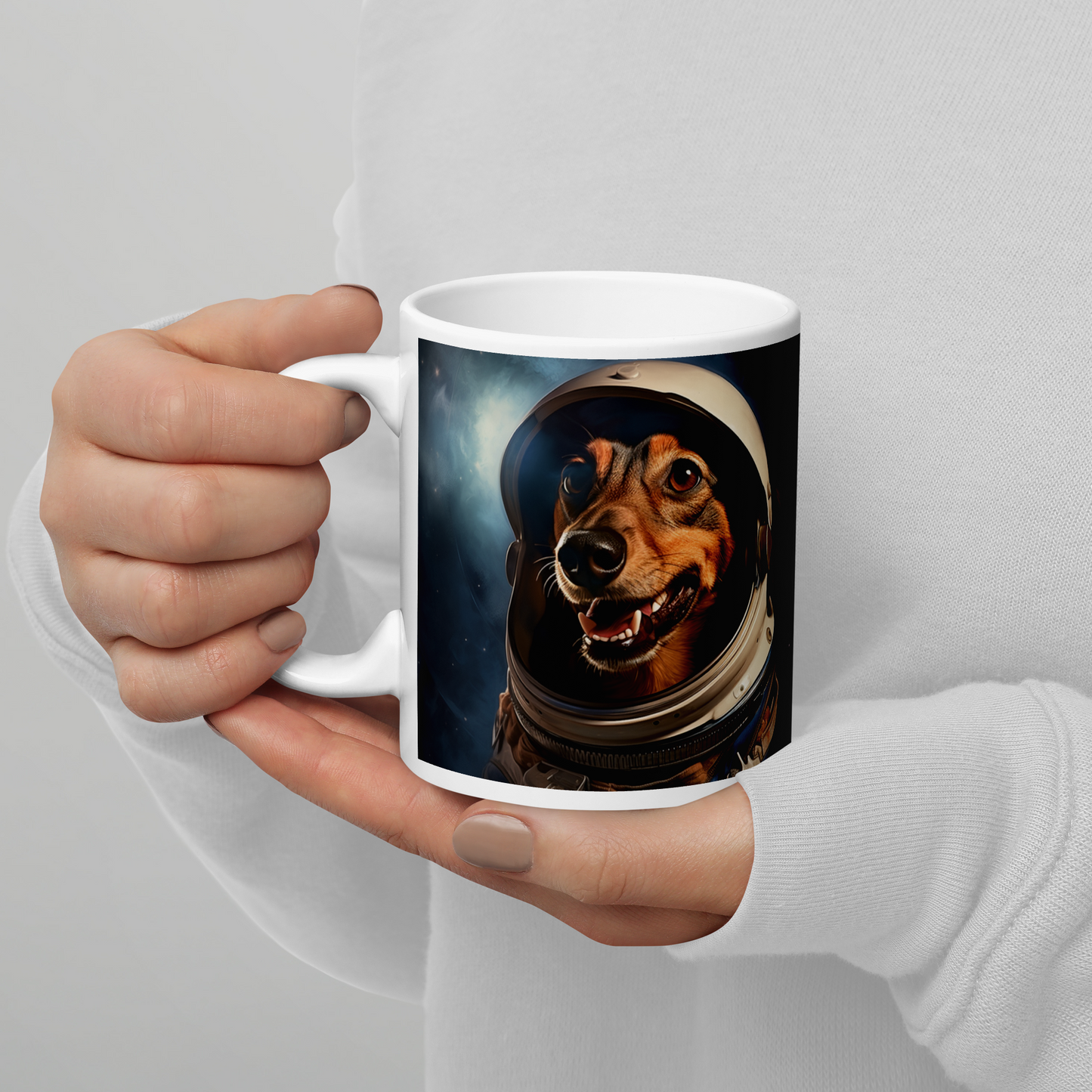 Dachshund Astronaut White glossy mug