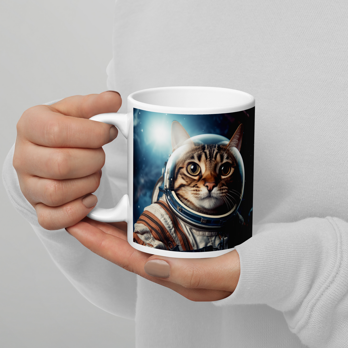 Domestic Shorthair Astronaut White glossy mug