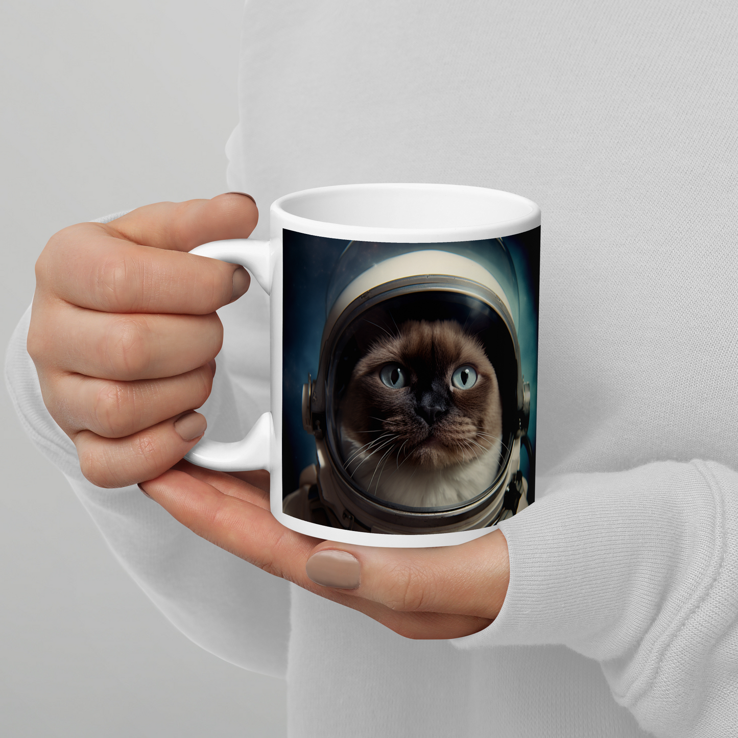 Siamese Astronaut White glossy mug