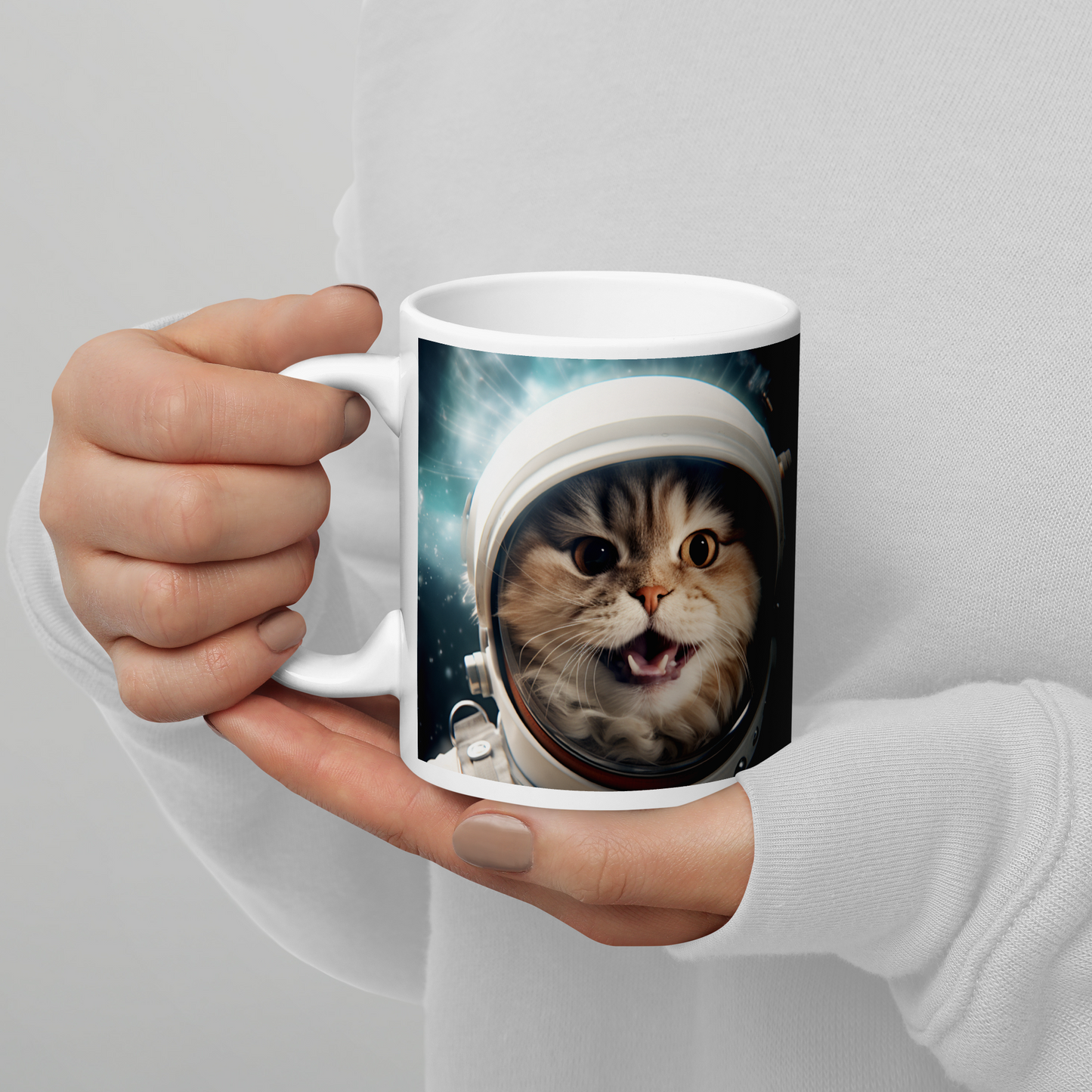 Domestic Shorthair Astronaut White glossy mug